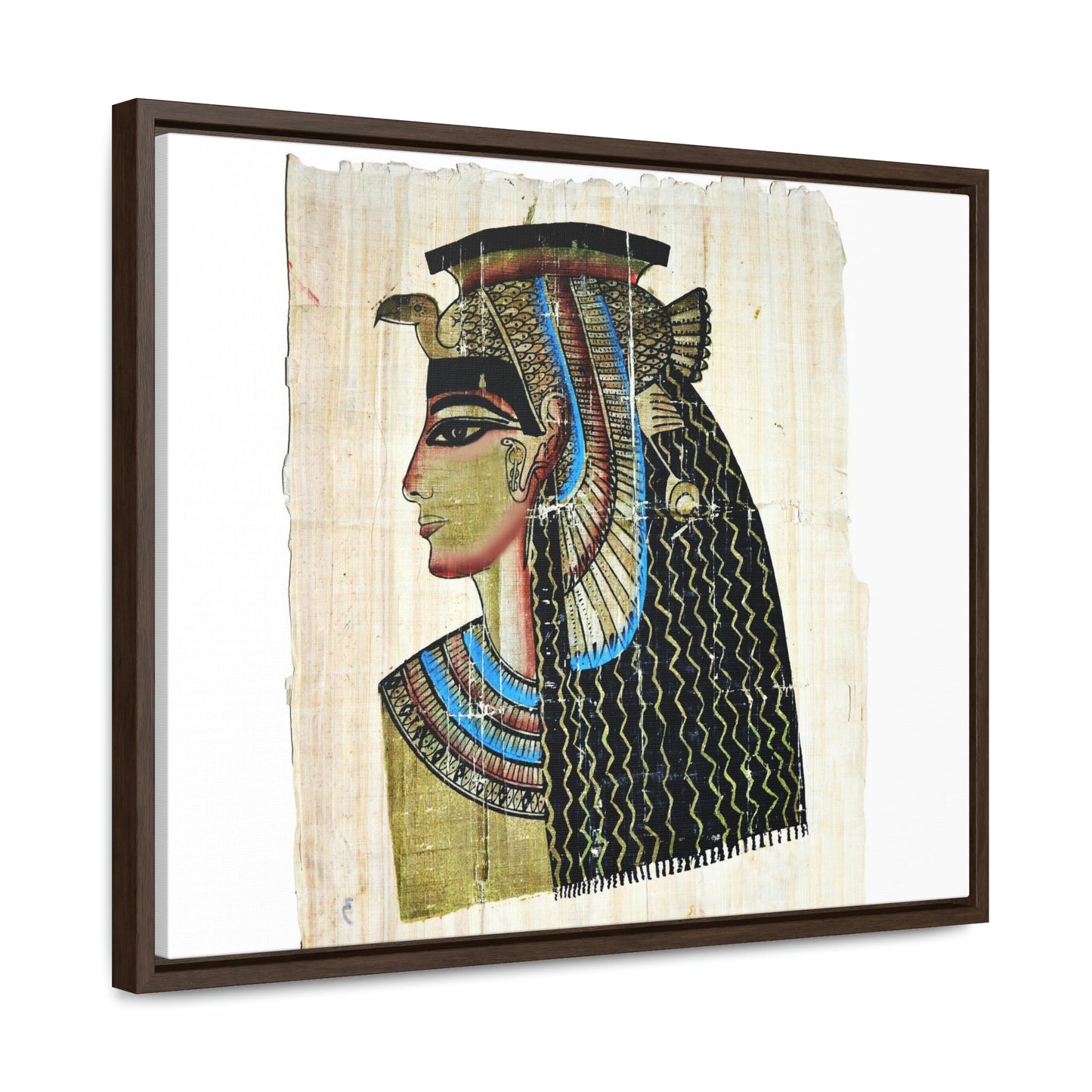 Horizontal Framed Premium Gallery Wrap Canvas - Queen Cleopatra on Egyptian Papyrus - Egypt - Ancient religions - Green Forest Home