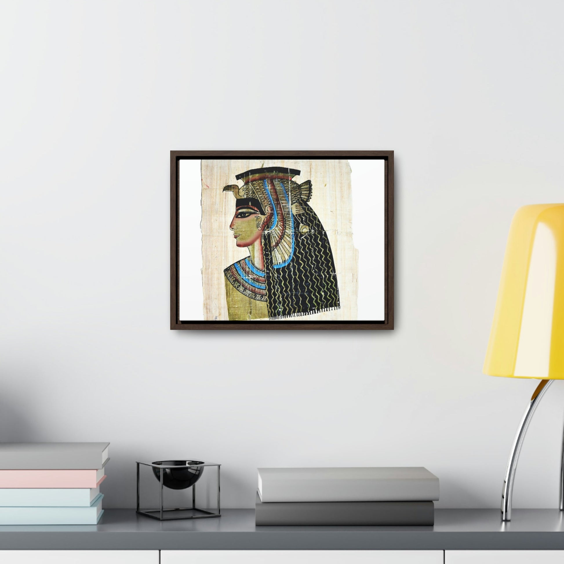 Horizontal Framed Premium Gallery Wrap Canvas - Queen Cleopatra on Egyptian Papyrus - Egypt - Ancient religions - Green Forest Home