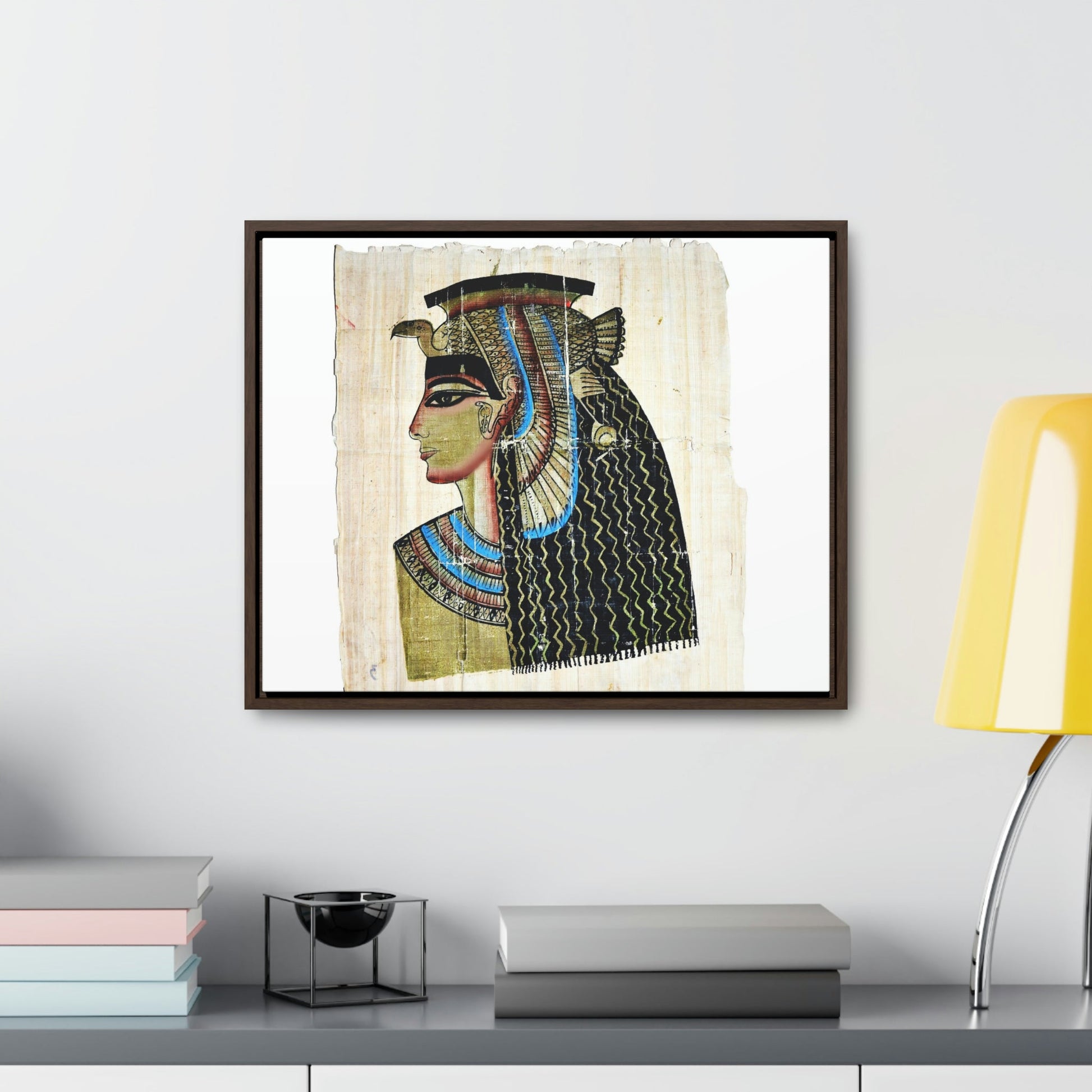 Horizontal Framed Premium Gallery Wrap Canvas - Queen Cleopatra on Egyptian Papyrus - Egypt - Ancient religions - Green Forest Home