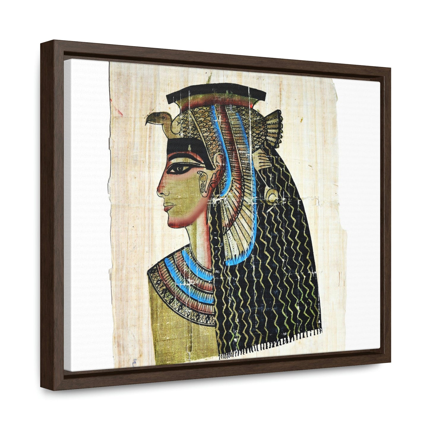 Horizontal Framed Premium Gallery Wrap Canvas - Queen Cleopatra on Egyptian Papyrus - Egypt - Ancient religions - Green Forest Home