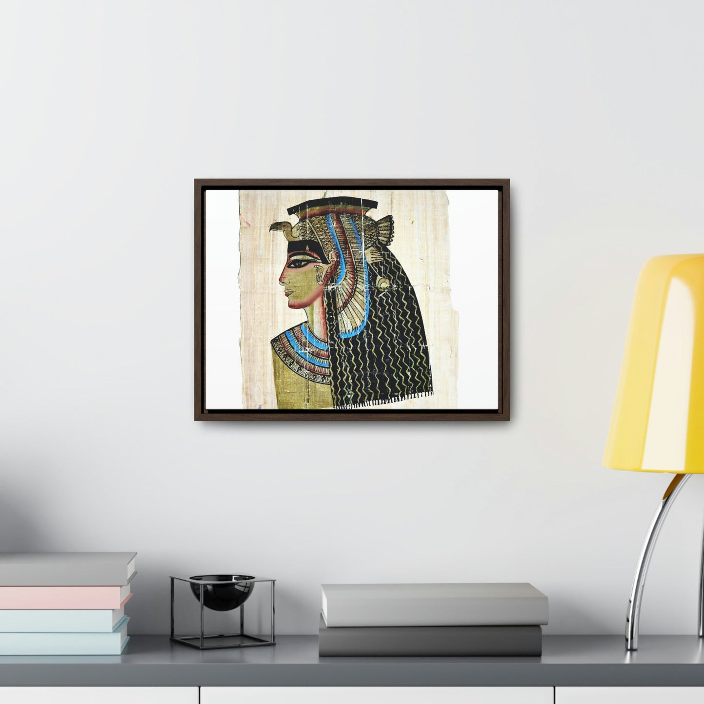 Horizontal Framed Premium Gallery Wrap Canvas - Queen Cleopatra on Egyptian Papyrus - Egypt - Ancient religions - Green Forest Home