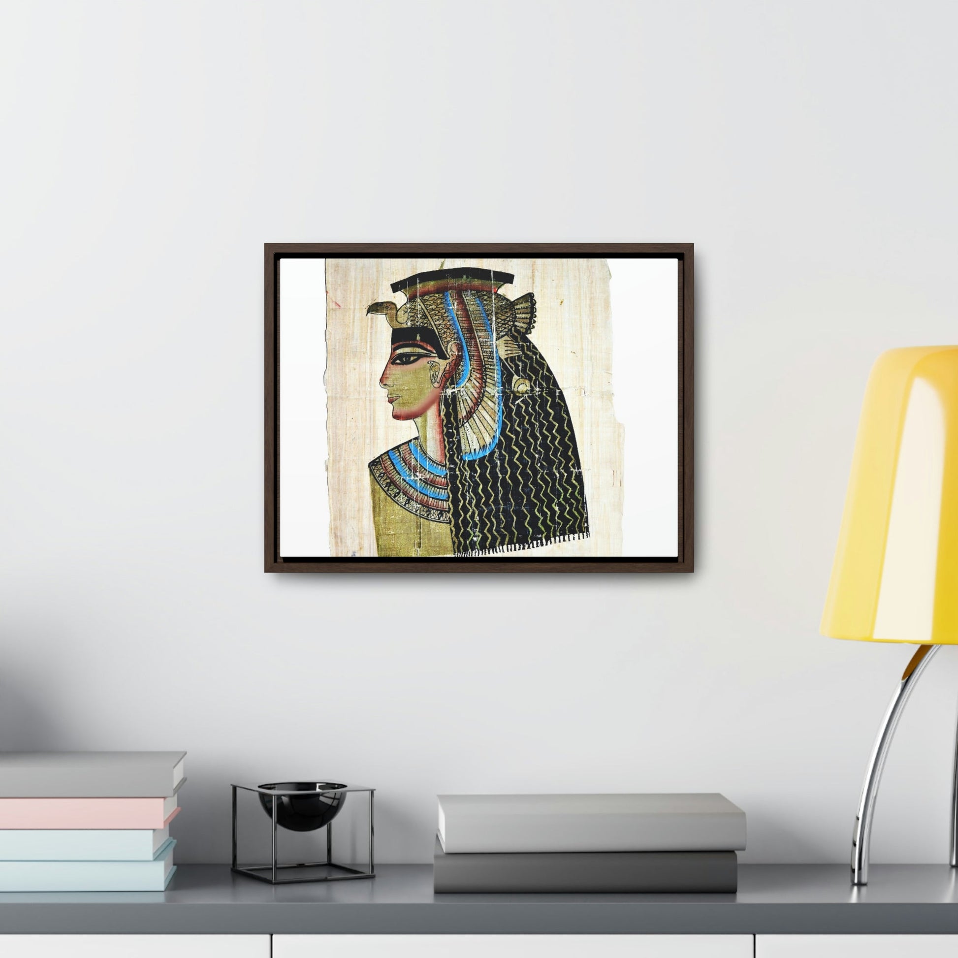 Horizontal Framed Premium Gallery Wrap Canvas - Queen Cleopatra on Egyptian Papyrus - Egypt - Ancient religions - Green Forest Home