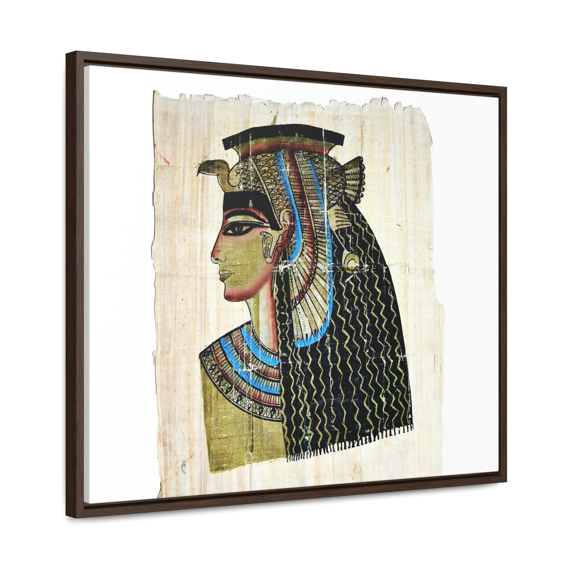 Horizontal Framed Premium Gallery Wrap Canvas - Queen Cleopatra on Egyptian Papyrus - Egypt - Ancient religions - Green Forest Home