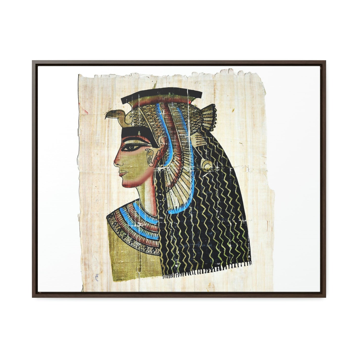 Horizontal Framed Premium Gallery Wrap Canvas - Queen Cleopatra on Egyptian Papyrus - Egypt - Ancient religions - Green Forest Home