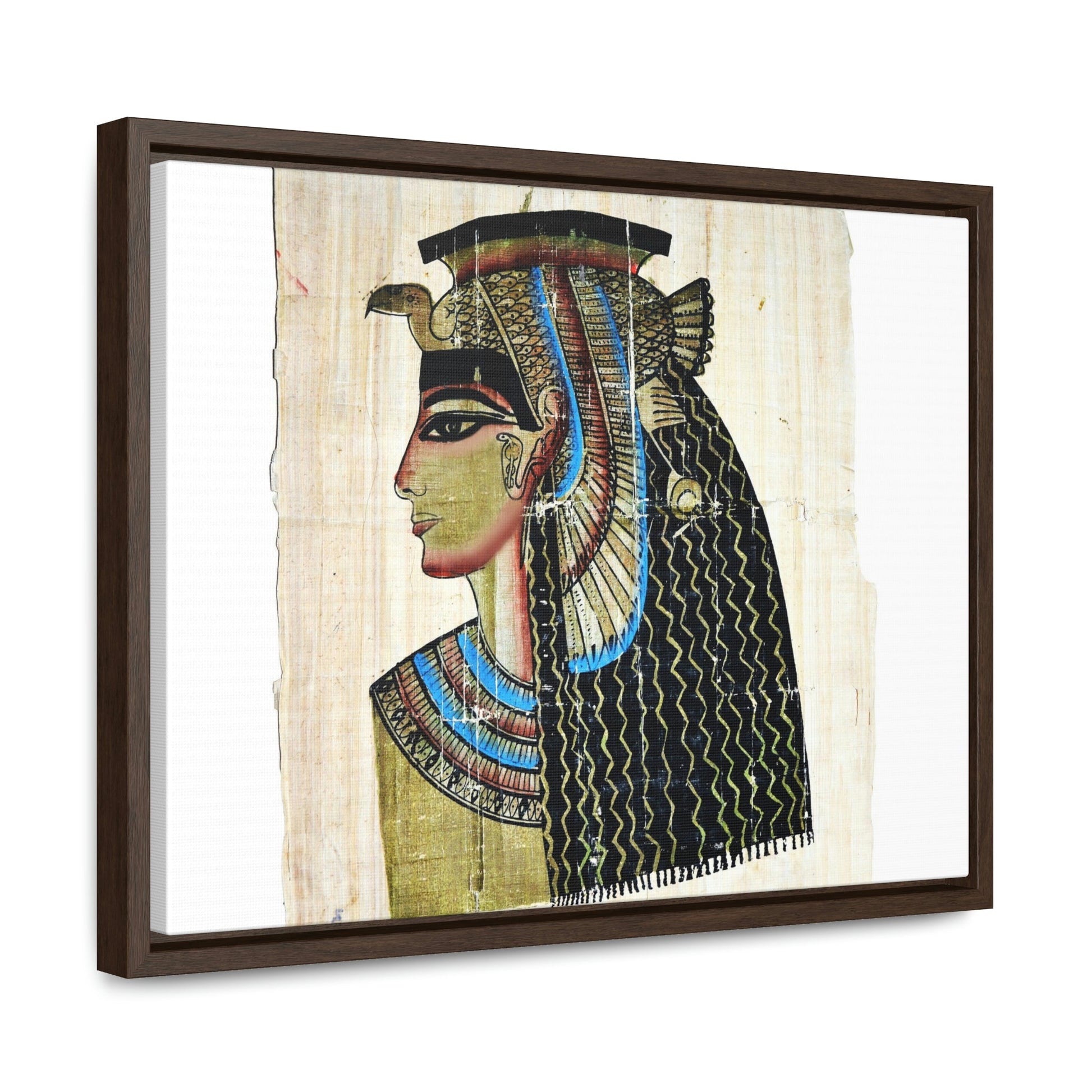 Horizontal Framed Premium Gallery Wrap Canvas - Queen Cleopatra on Egyptian Papyrus - Egypt - Ancient religions - Green Forest Home