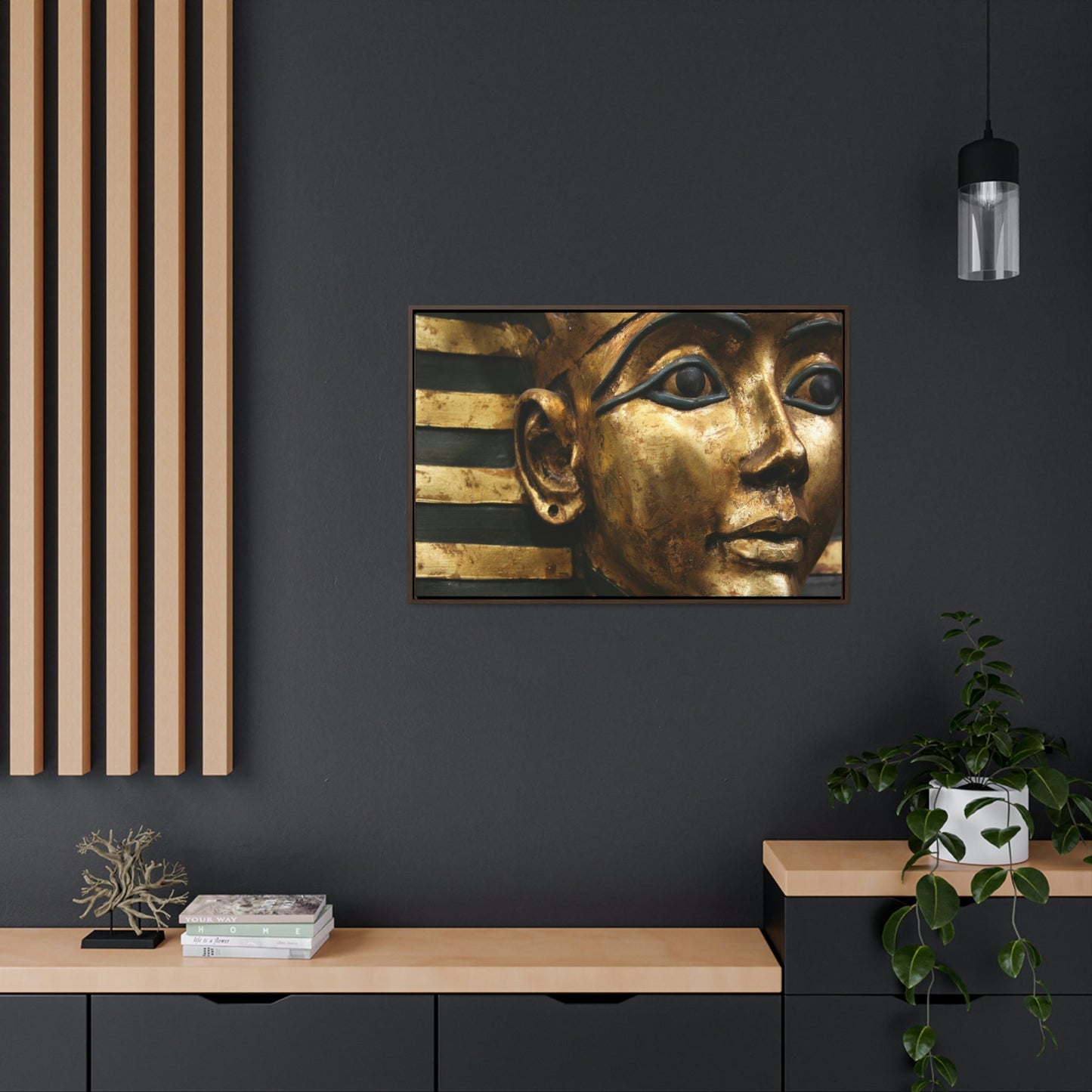 Horizontal Framed Premium Gallery Wrap Canvas - The Powerful Stare of King Tut - Egypt - Ancient religions - Green Forest Home