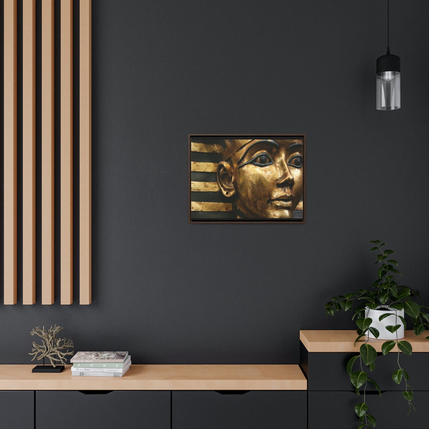 Horizontal Framed Premium Gallery Wrap Canvas - The Powerful Stare of King Tut - Egypt - Ancient religions - Green Forest Home