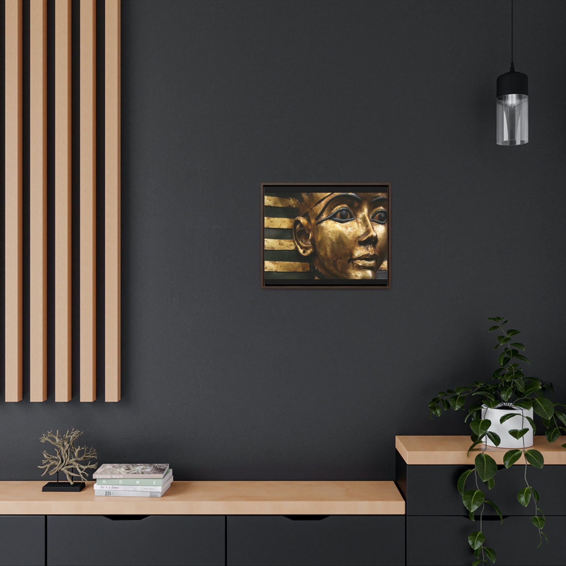 Horizontal Framed Premium Gallery Wrap Canvas - The Powerful Stare of King Tut - Egypt - Ancient religions - Green Forest Home