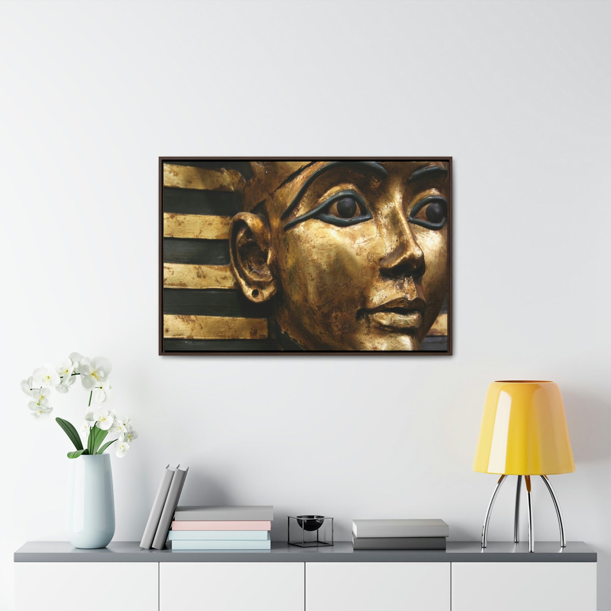 Horizontal Framed Premium Gallery Wrap Canvas - The Powerful Stare of King Tut - Egypt - Ancient religions - Green Forest Home