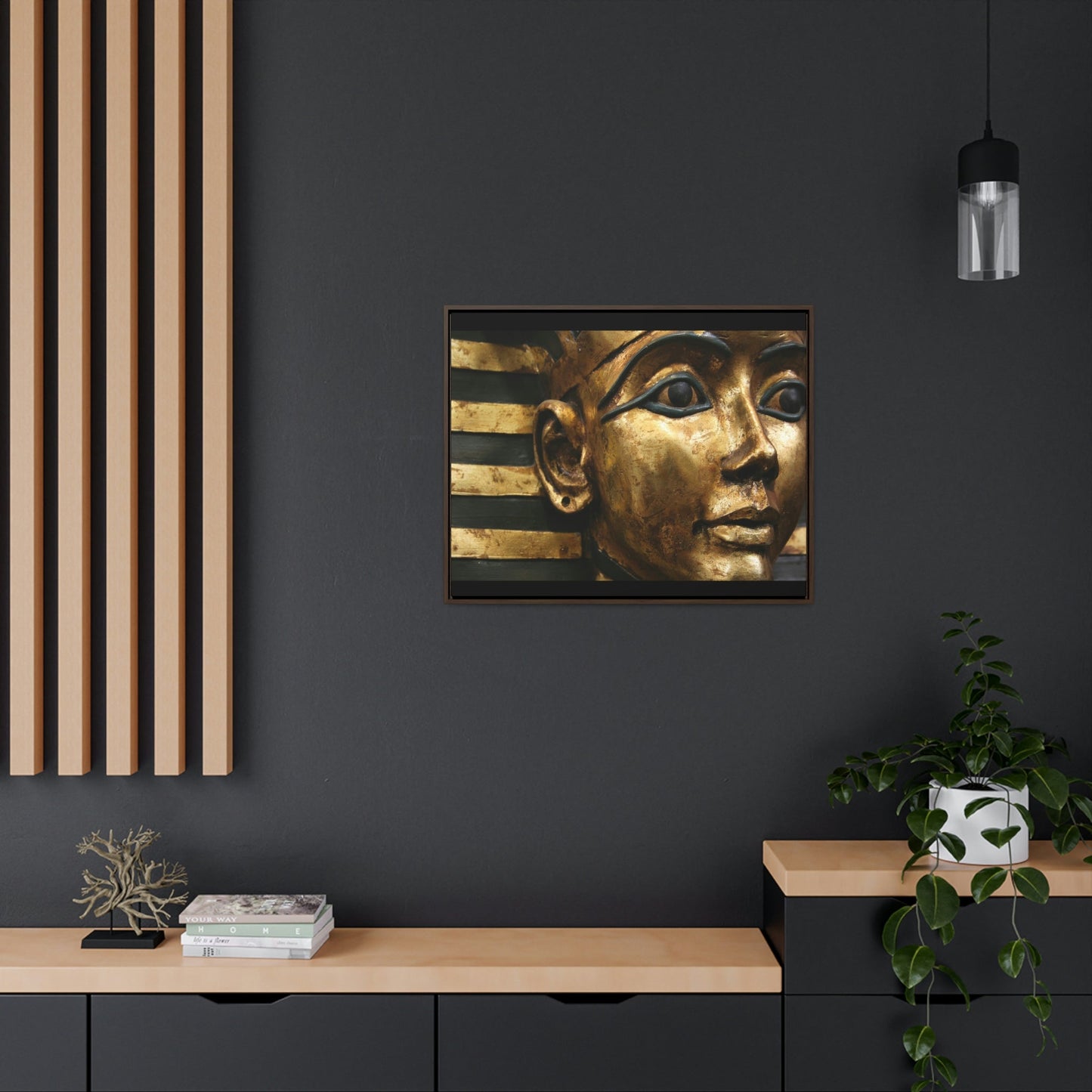 Horizontal Framed Premium Gallery Wrap Canvas - The Powerful Stare of King Tut - Egypt - Ancient religions - Green Forest Home