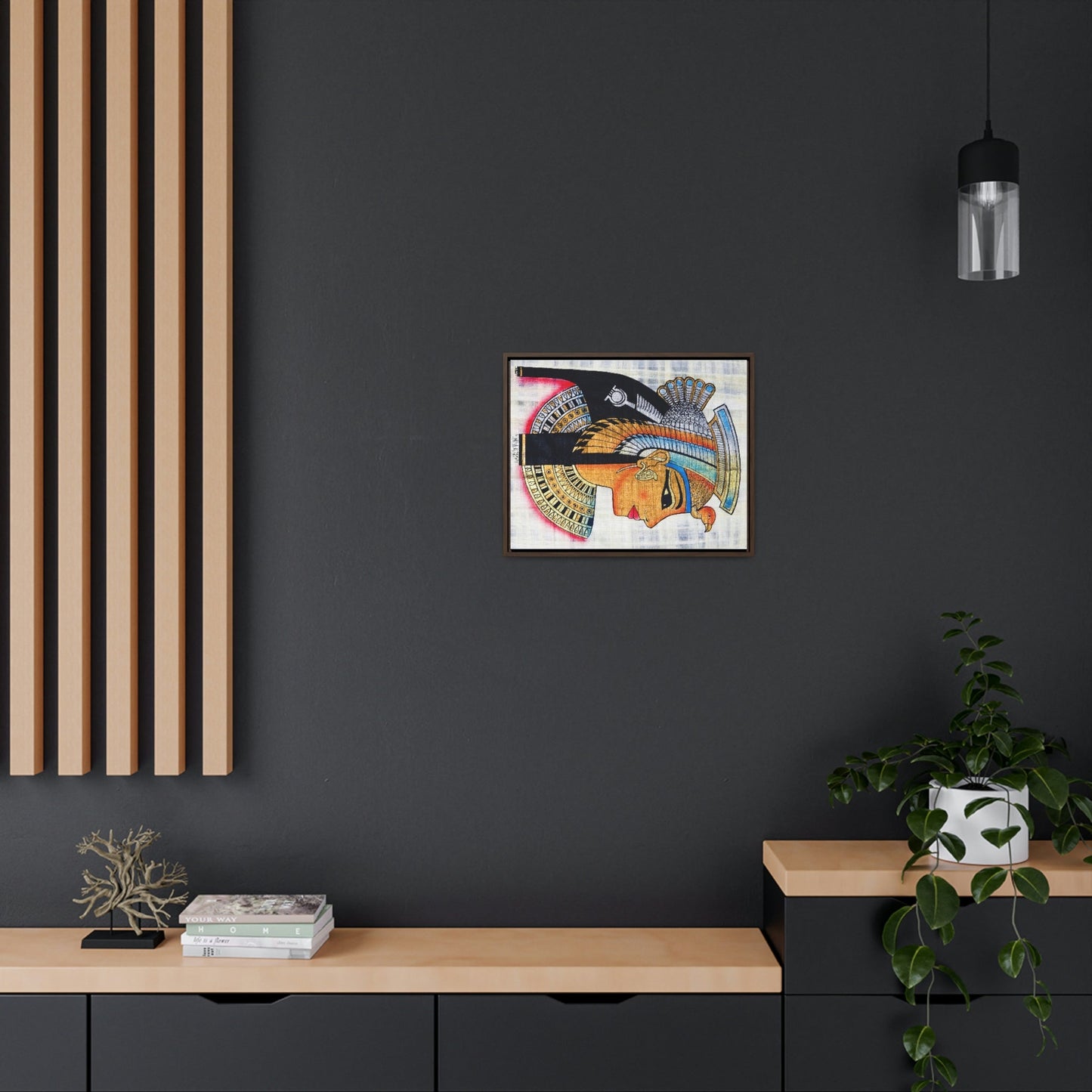 Horizontal Framed Premium Gallery Wrap Canvas - The symbol of Pharaoh Painting on Papyrus - Egypt - Ancient religions - Green Forest Home