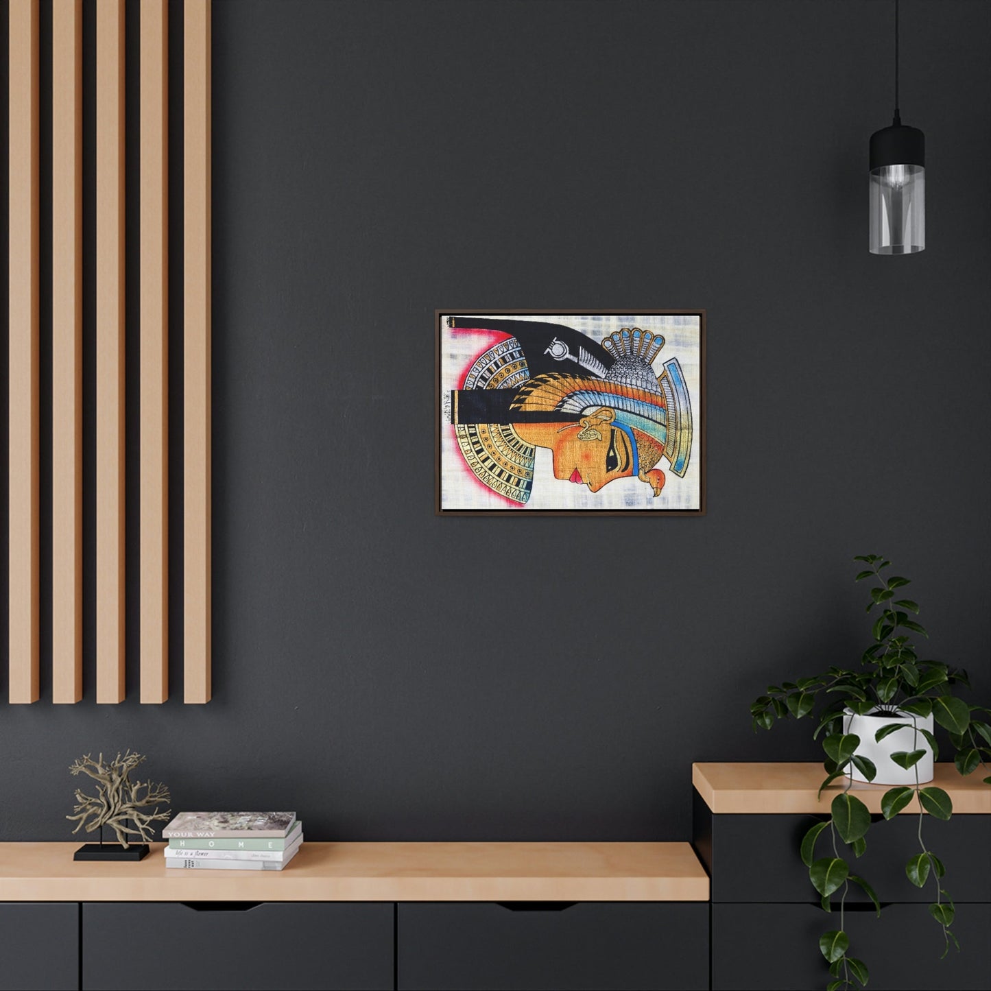 Horizontal Framed Premium Gallery Wrap Canvas - The symbol of Pharaoh Painting on Papyrus - Egypt - Ancient religions - Green Forest Home