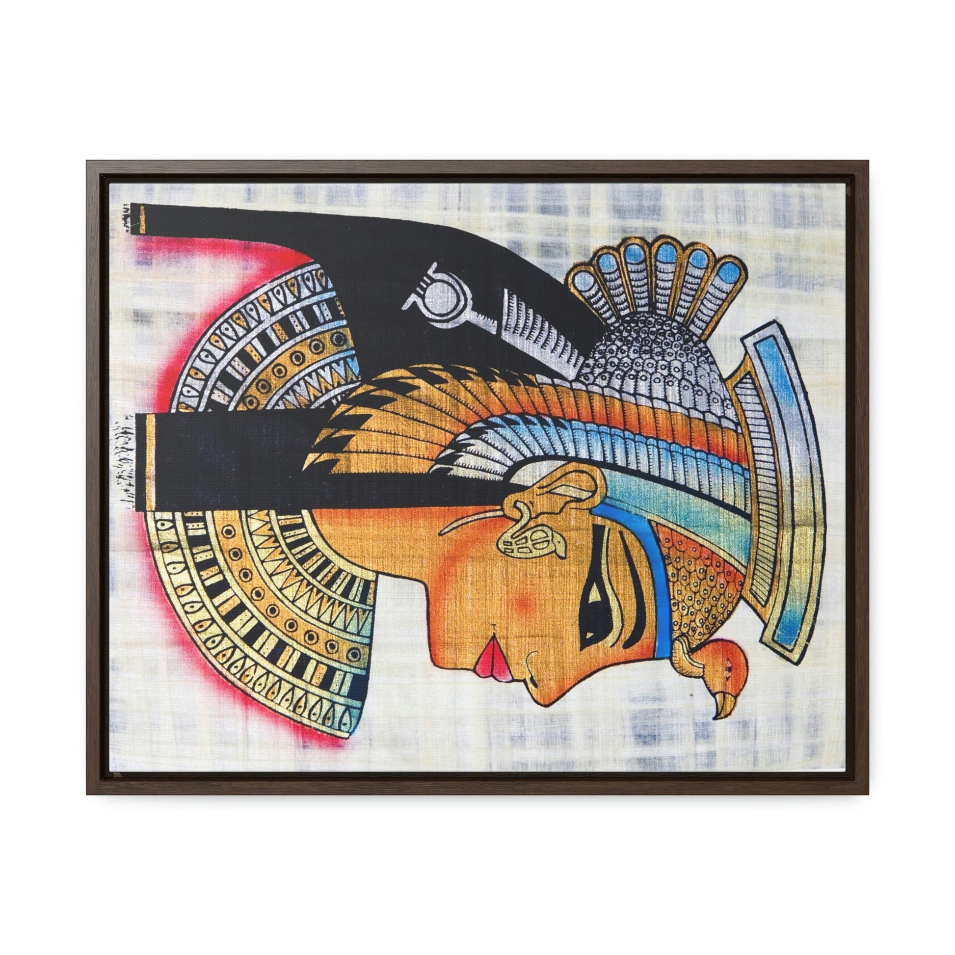 Horizontal Framed Premium Gallery Wrap Canvas - The symbol of Pharaoh Painting on Papyrus - Egypt - Ancient religions - Green Forest Home