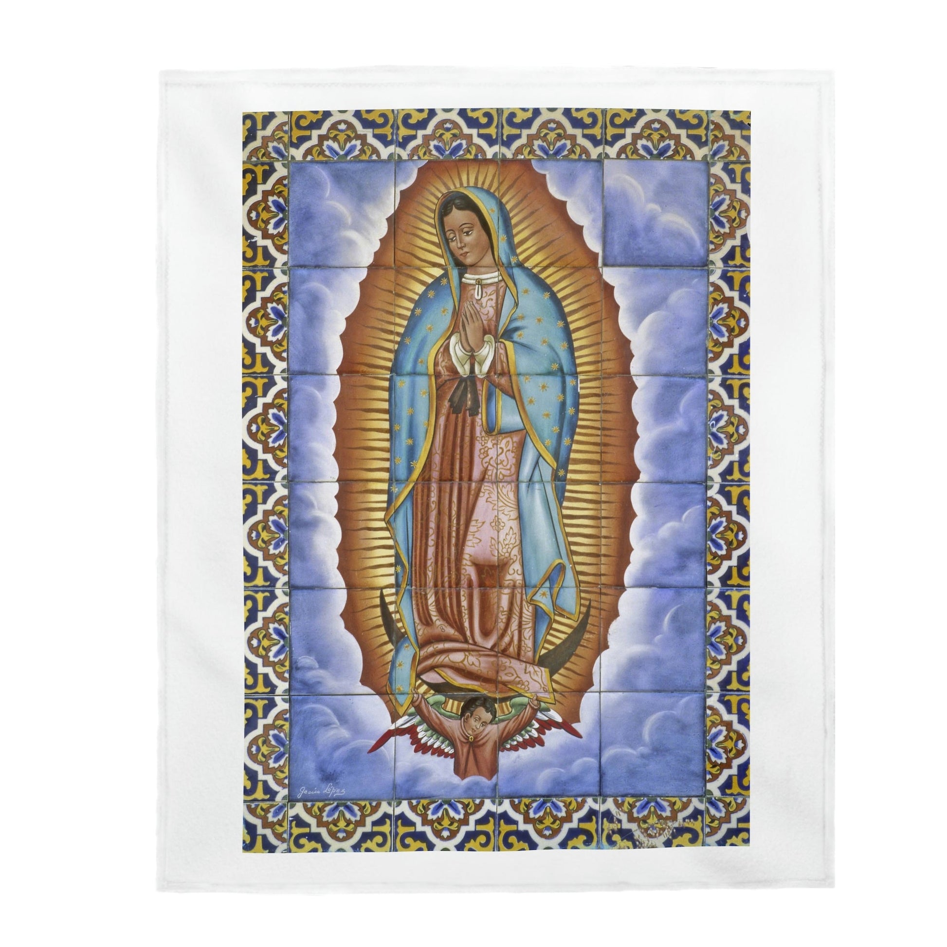 Manta de felpa de terciopelo - Velveteen Plush Blanket - Our Lady of Guadalupe, also known as the Virgen of Guadalupe - Mexico - Catholicism - Green Forest Home