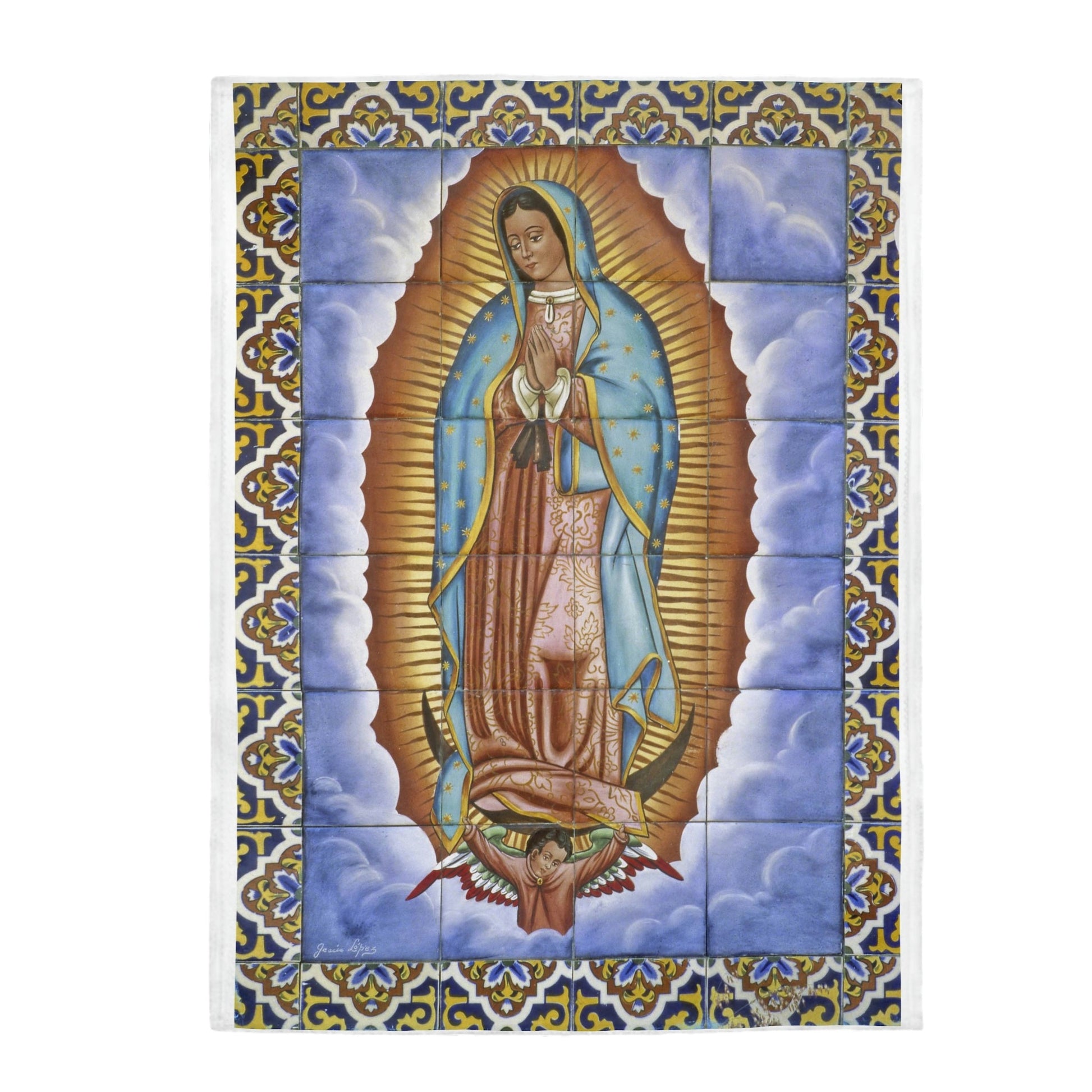 Manta de felpa de terciopelo - Velveteen Plush Blanket - Our Lady of Guadalupe, also known as the Virgen of Guadalupe - Mexico - Catholicism - Green Forest Home