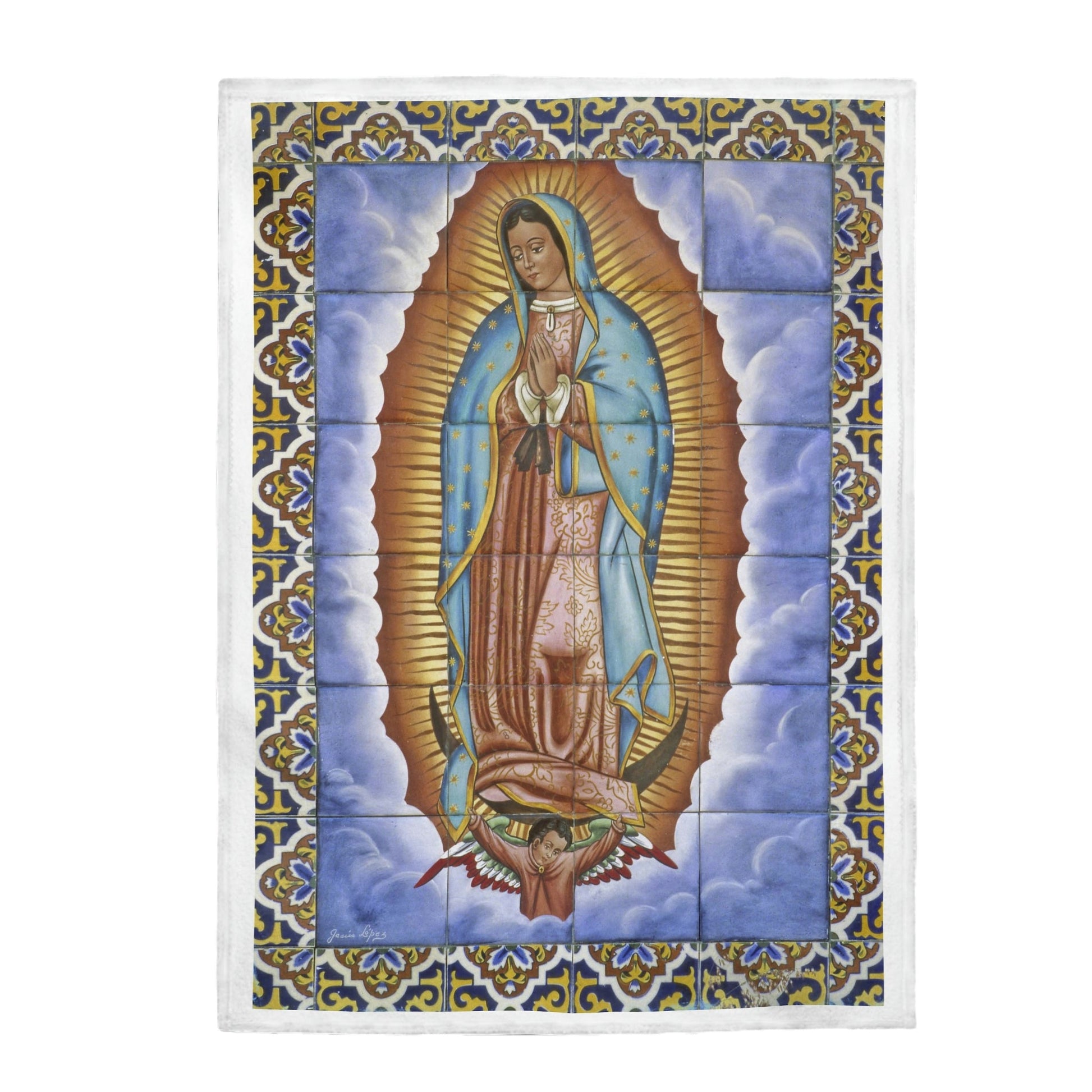 Manta de felpa de terciopelo - Velveteen Plush Blanket - Our Lady of Guadalupe, also known as the Virgen of Guadalupe - Mexico - Catholicism - Green Forest Home