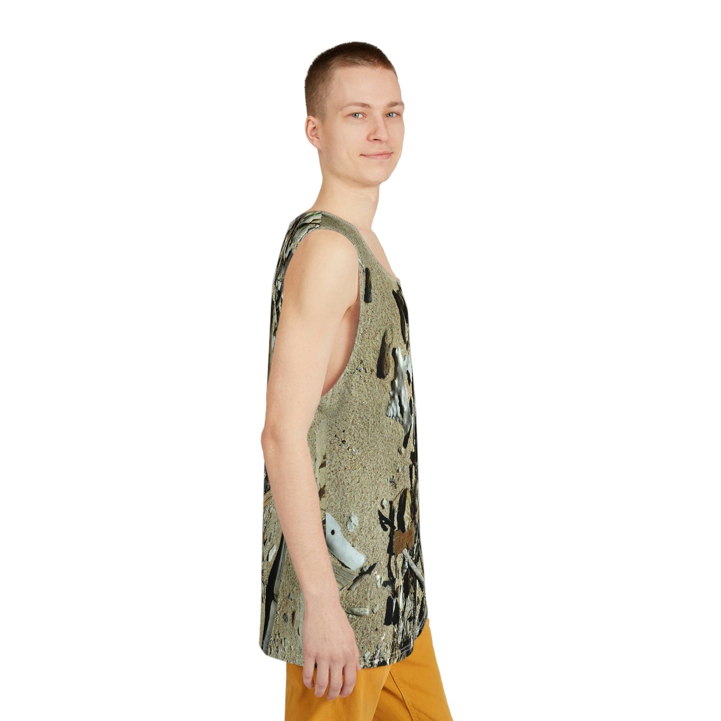 Men's All Over Print Tank (AOP) - Pristine Mona Island Puerto Rico - what got washed in the tides - seashells etc. - Green Forest Home