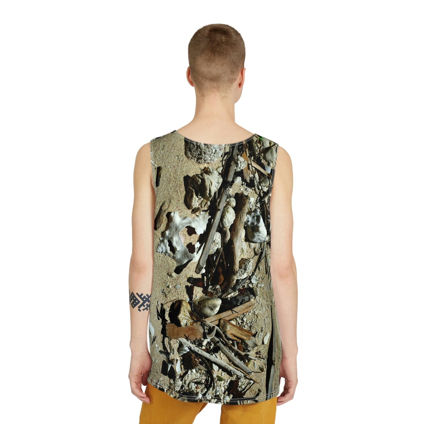 Men's All Over Print Tank (AOP) - Pristine Mona Island Puerto Rico - what got washed in the tides - seashells etc. - Green Forest Home