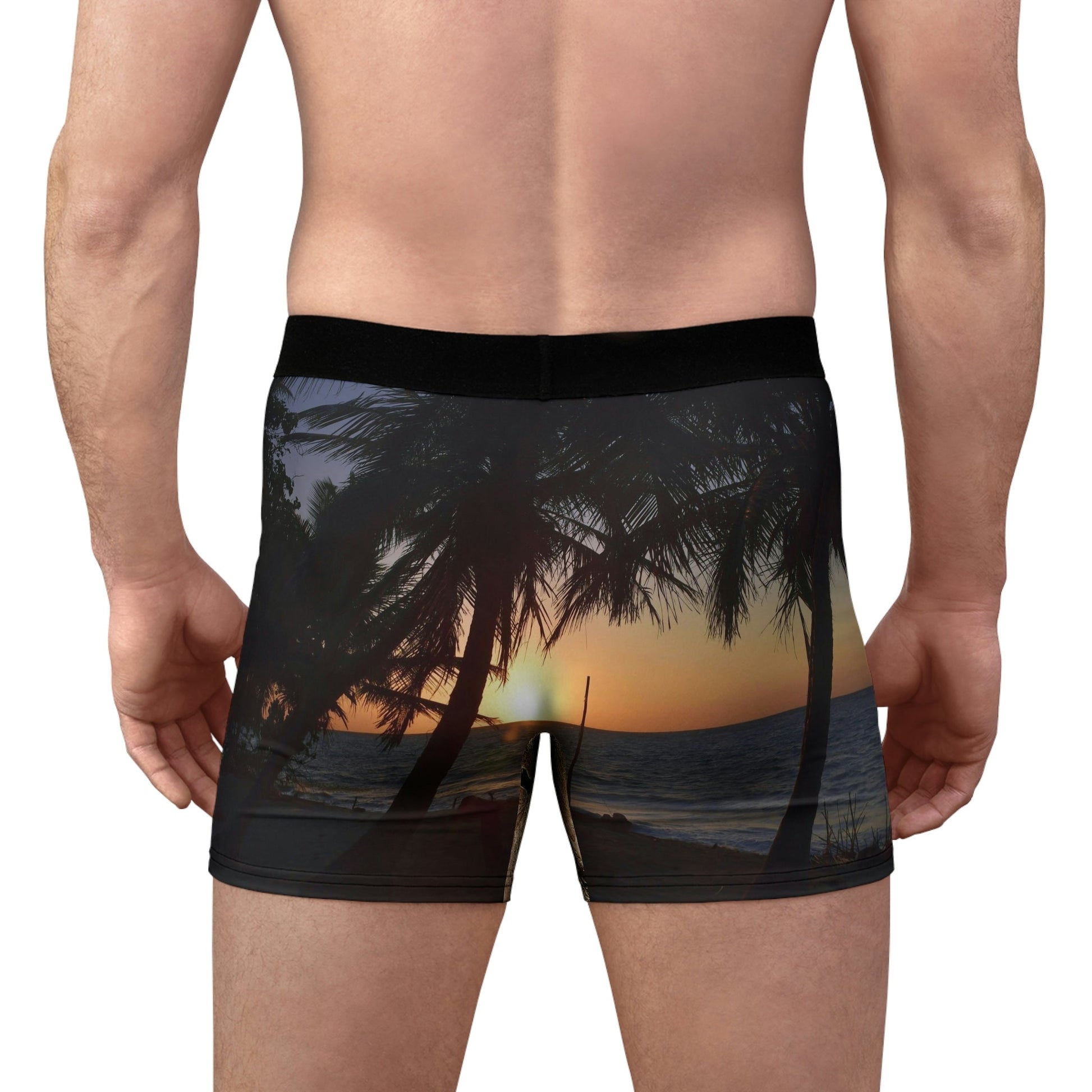 Men's Boxer Briefs - Mona Island dry coconuts and awesome sunset in back - Green Forest Home