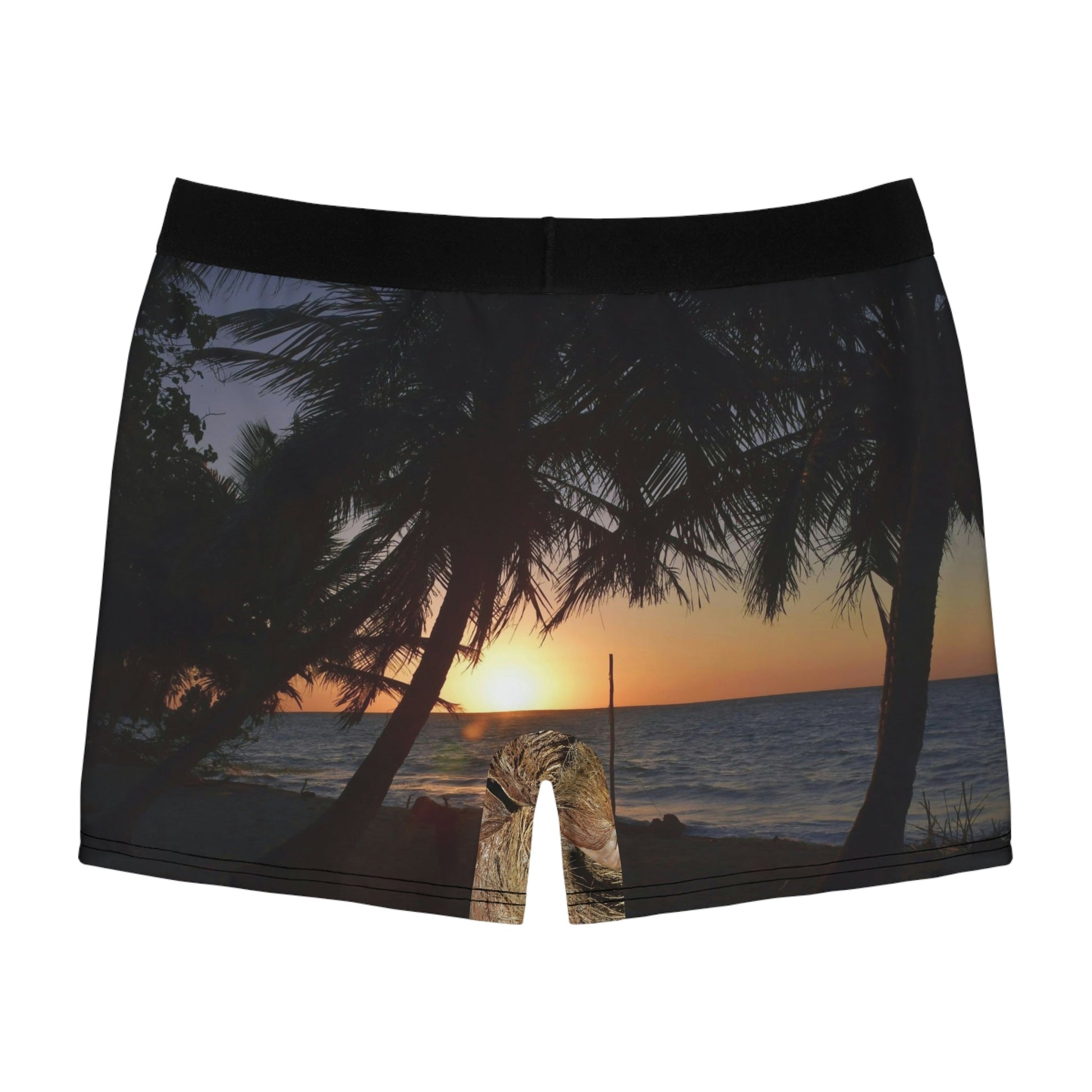 Men's Boxer Briefs - Mona Island dry coconuts and awesome sunset in back - Green Forest Home