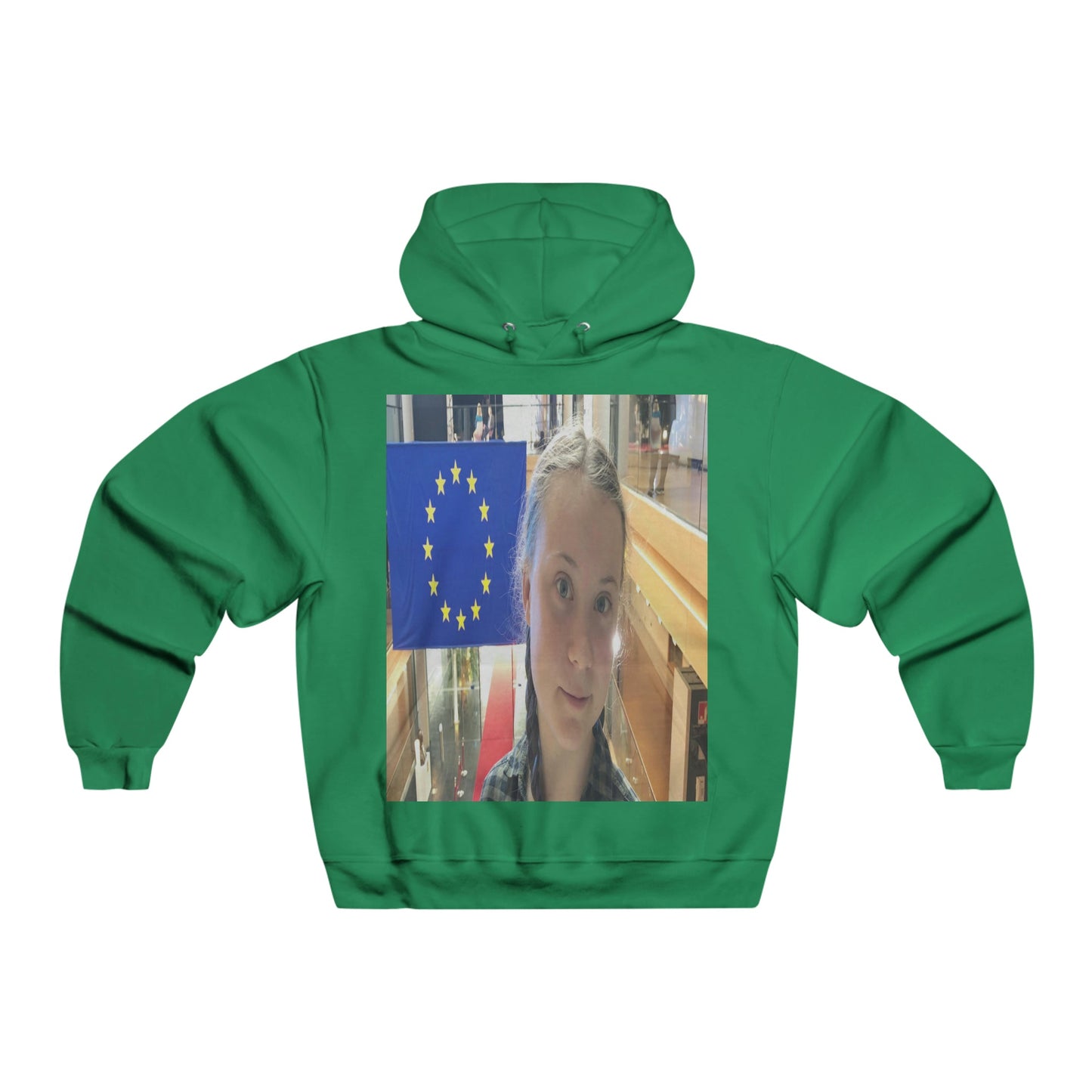 Men's NUBLEND® Hooded Sweatshirt - Fruit Of The Loom - Global Warming/Climate change/Keeling CO2 curve awareness - Greta on EU Climate conferences - melting of polar ice on back - Green Forest Home