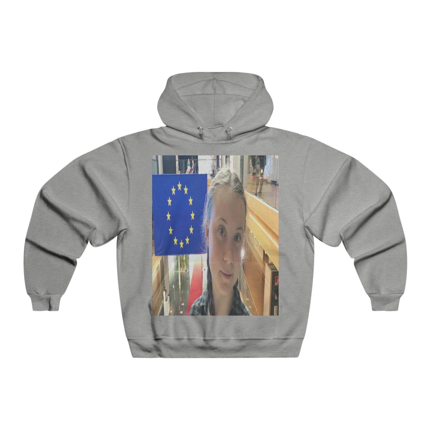 Men's NUBLEND® Hooded Sweatshirt - Fruit Of The Loom - Global Warming/Climate change/Keeling CO2 curve awareness - Greta on EU Climate conferences - melting of polar ice on back - Green Forest Home