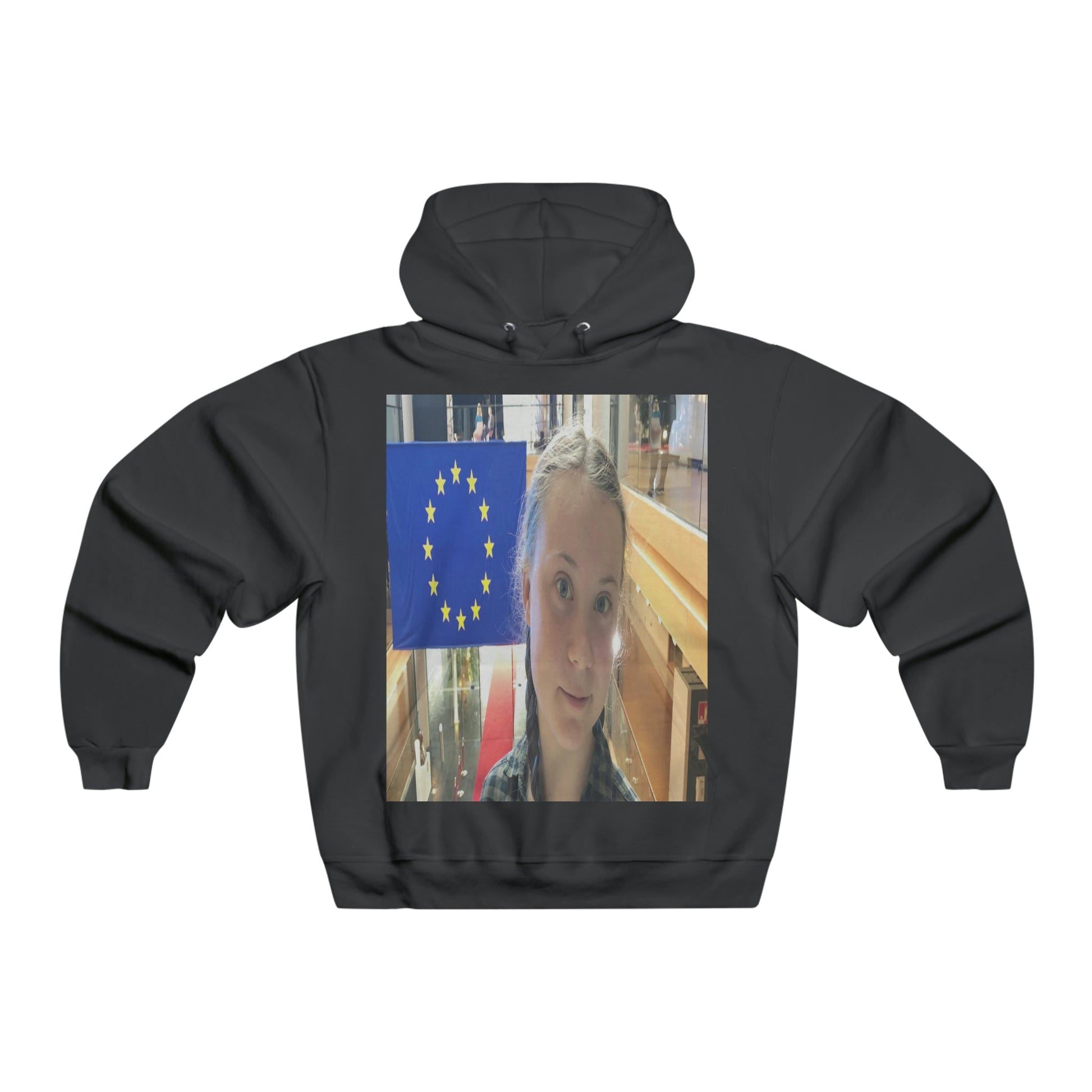 Men's NUBLEND® Hooded Sweatshirt - Fruit Of The Loom - Global Warming/Climate change/Keeling CO2 curve awareness - Greta on EU Climate conferences - melting of polar ice on back - Green Forest Home