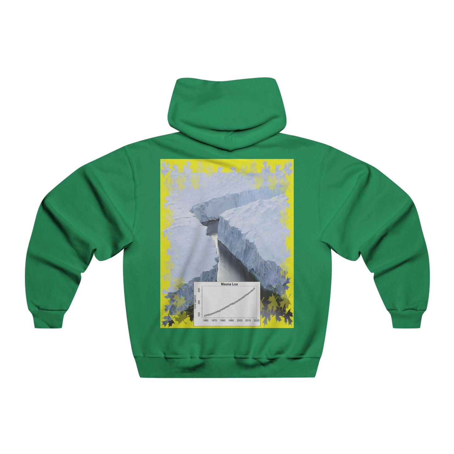 Men's NUBLEND® Hooded Sweatshirt - Fruit Of The Loom - Global Warming/Climate change/Keeling CO2 curve awareness - Greta on EU Climate conferences - melting of polar ice on back - Green Forest Home