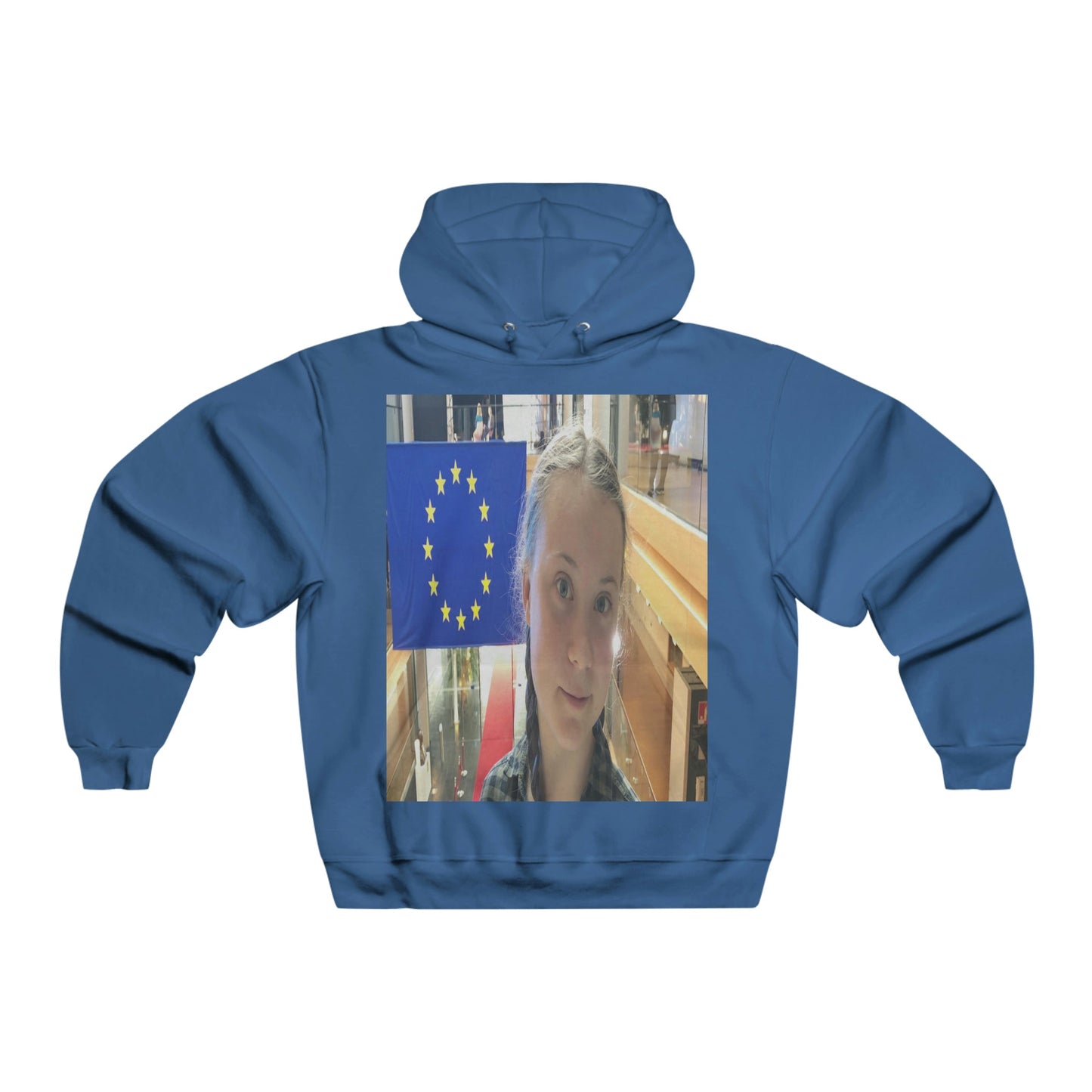 Men's NUBLEND® Hooded Sweatshirt - Fruit Of The Loom - Global Warming/Climate change/Keeling CO2 curve awareness - Greta on EU Climate conferences - melting of polar ice on back - Green Forest Home