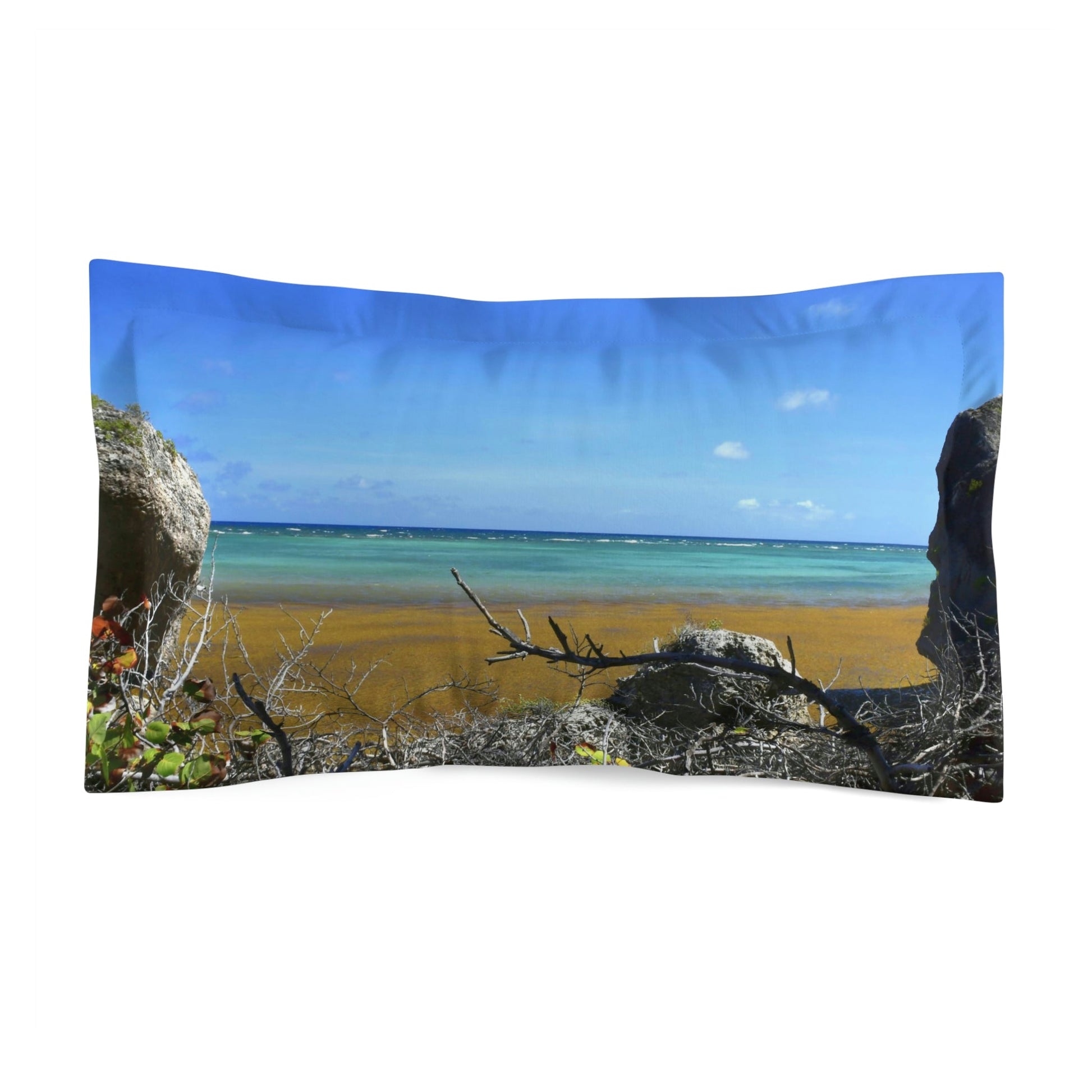 Microfiber Pillow Sham - Unique REMOTE Mona Island - Galapagos of the Caribbean – Puerto Rico - Green Forest Home