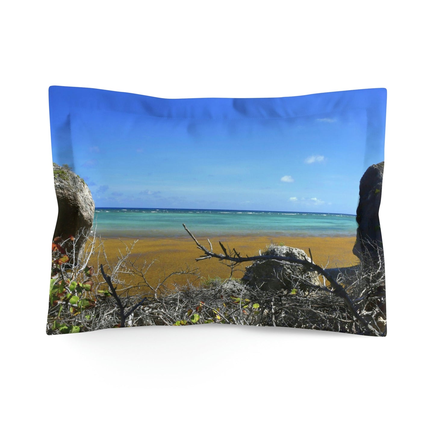 Microfiber Pillow Sham - Unique REMOTE Mona Island - Galapagos of the Caribbean – Puerto Rico - Green Forest Home