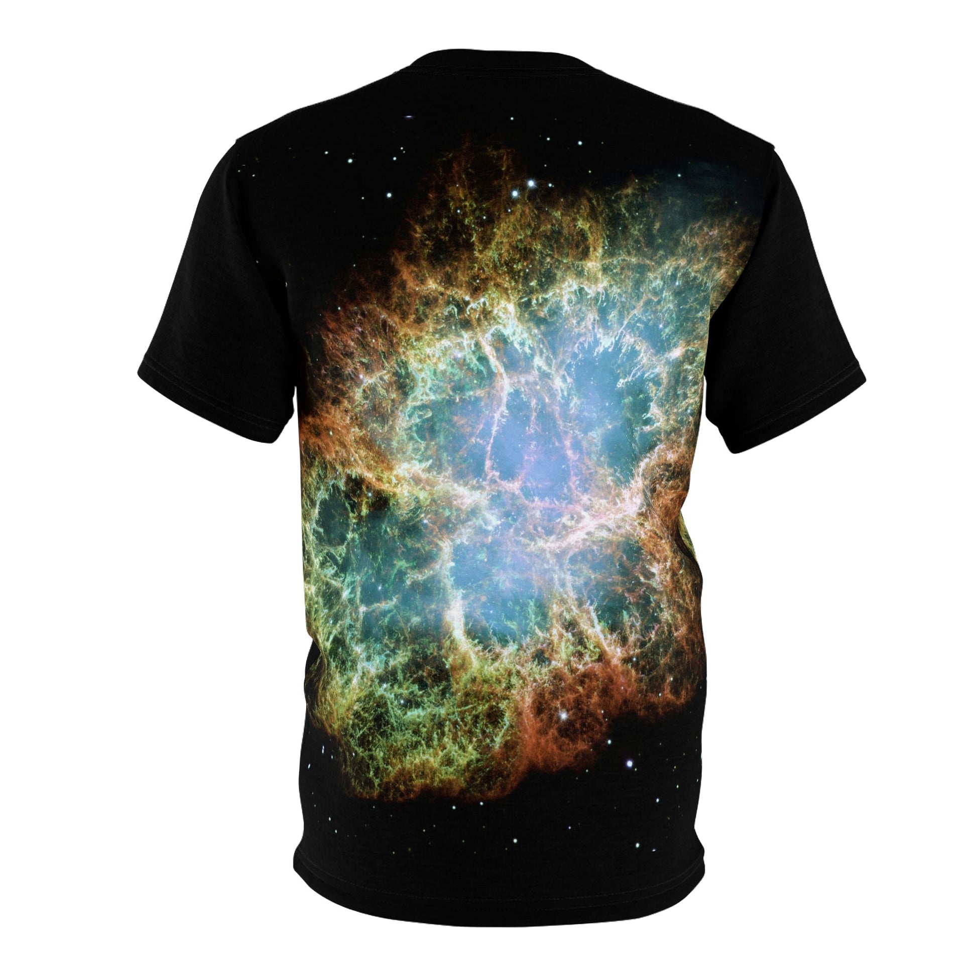 MIND BLOWING STAR MARVELS: Unisex AOP Cut & Sew Tee - Supernova Crab Nebula - NASA HUBBLE space telescope - Green Forest Home