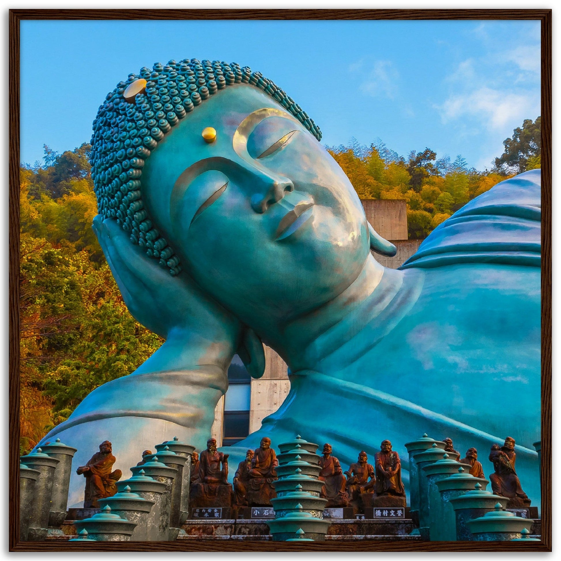 Museum-Quality Matte Paper Wooden Framed Poster - Nanzoin Temple in Fukuoka Reclining Buddha (Nehanzo) - JAPAN - Green Forest Home