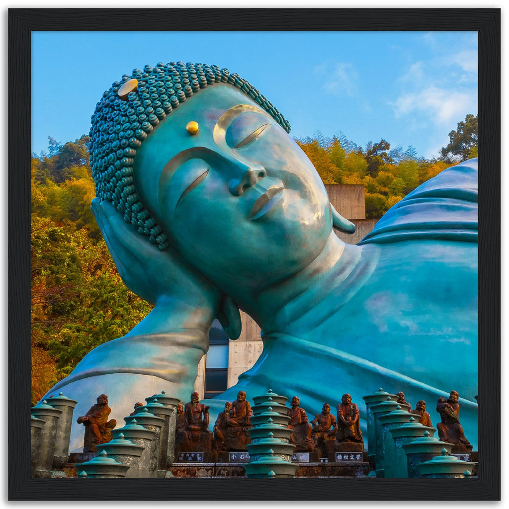 Museum-Quality Matte Paper Wooden Framed Poster - Nanzoin Temple in Fukuoka Reclining Buddha (Nehanzo) - JAPAN - Green Forest Home