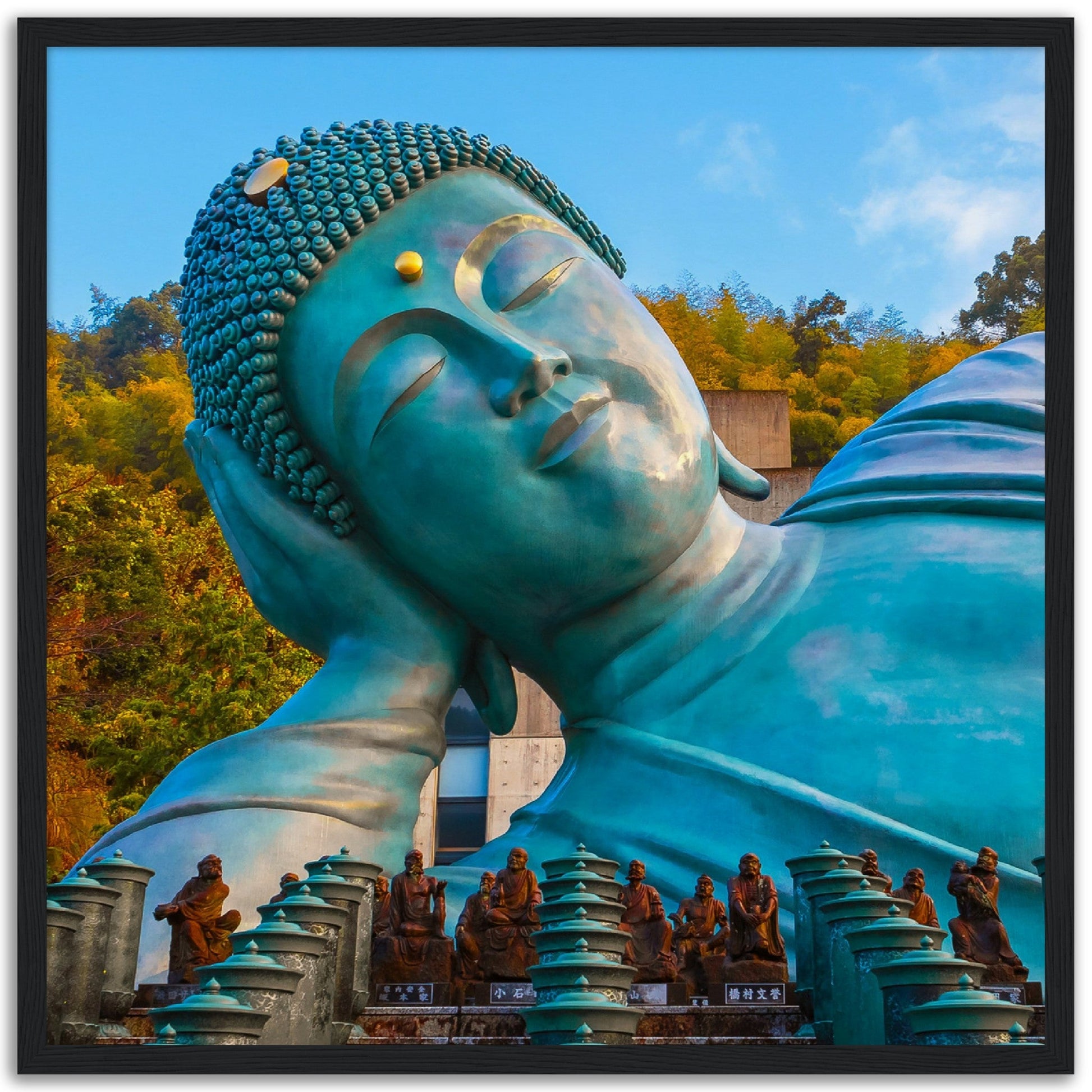 Museum-Quality Matte Paper Wooden Framed Poster - Nanzoin Temple in Fukuoka Reclining Buddha (Nehanzo) - JAPAN - Green Forest Home