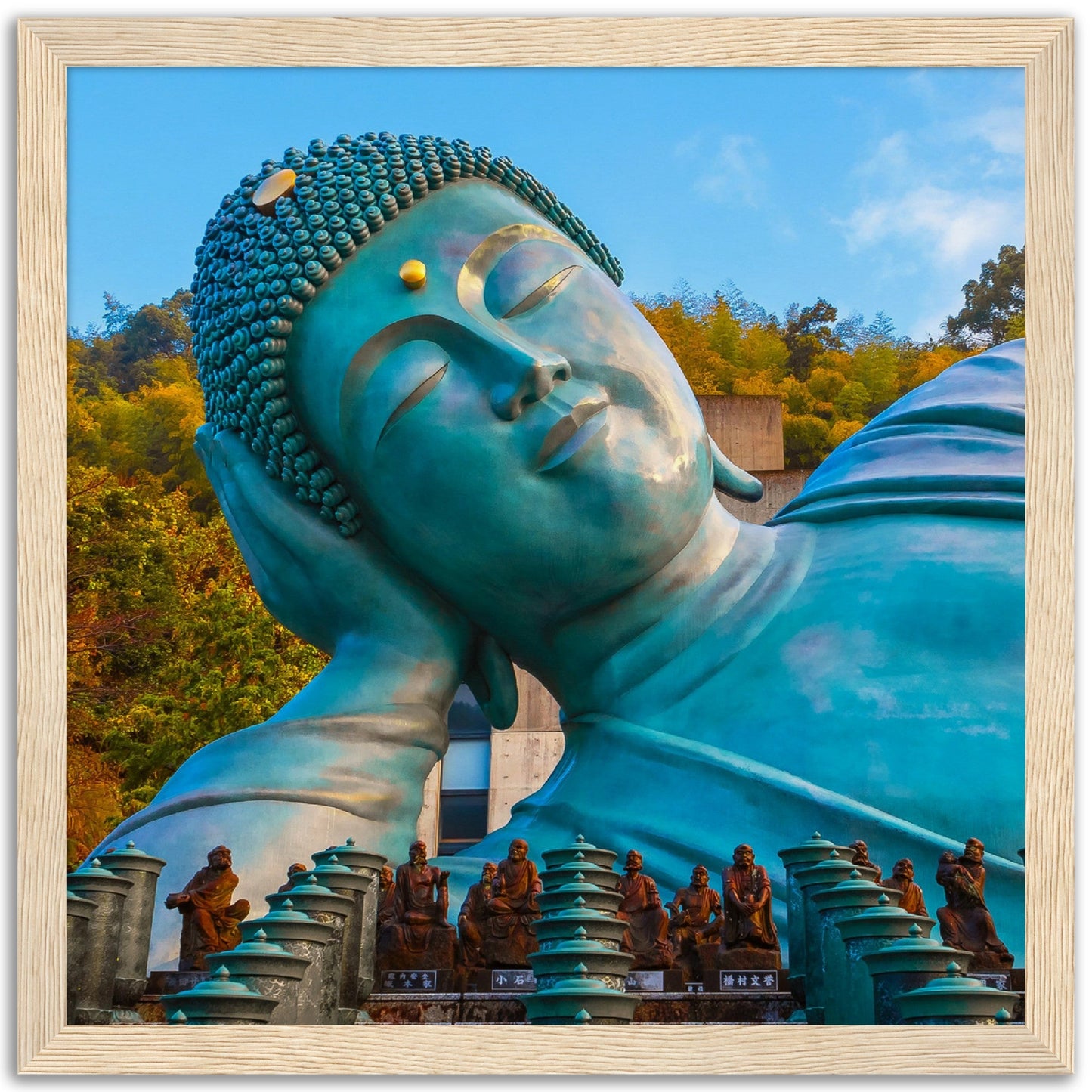 Museum-Quality Matte Paper Wooden Framed Poster - Nanzoin Temple in Fukuoka Reclining Buddha (Nehanzo) - JAPAN - Green Forest Home