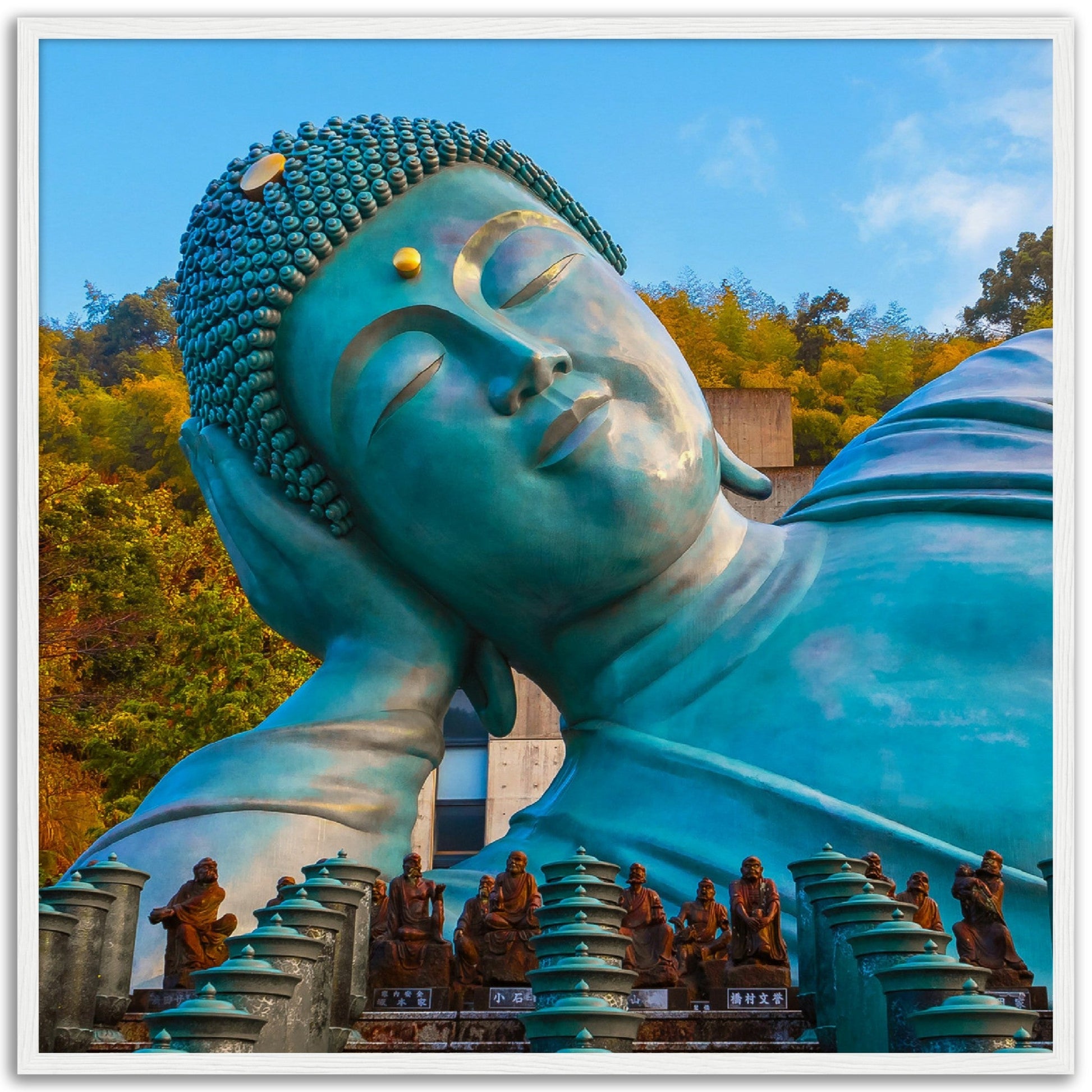 Museum-Quality Matte Paper Wooden Framed Poster - Nanzoin Temple in Fukuoka Reclining Buddha (Nehanzo) - JAPAN - Green Forest Home