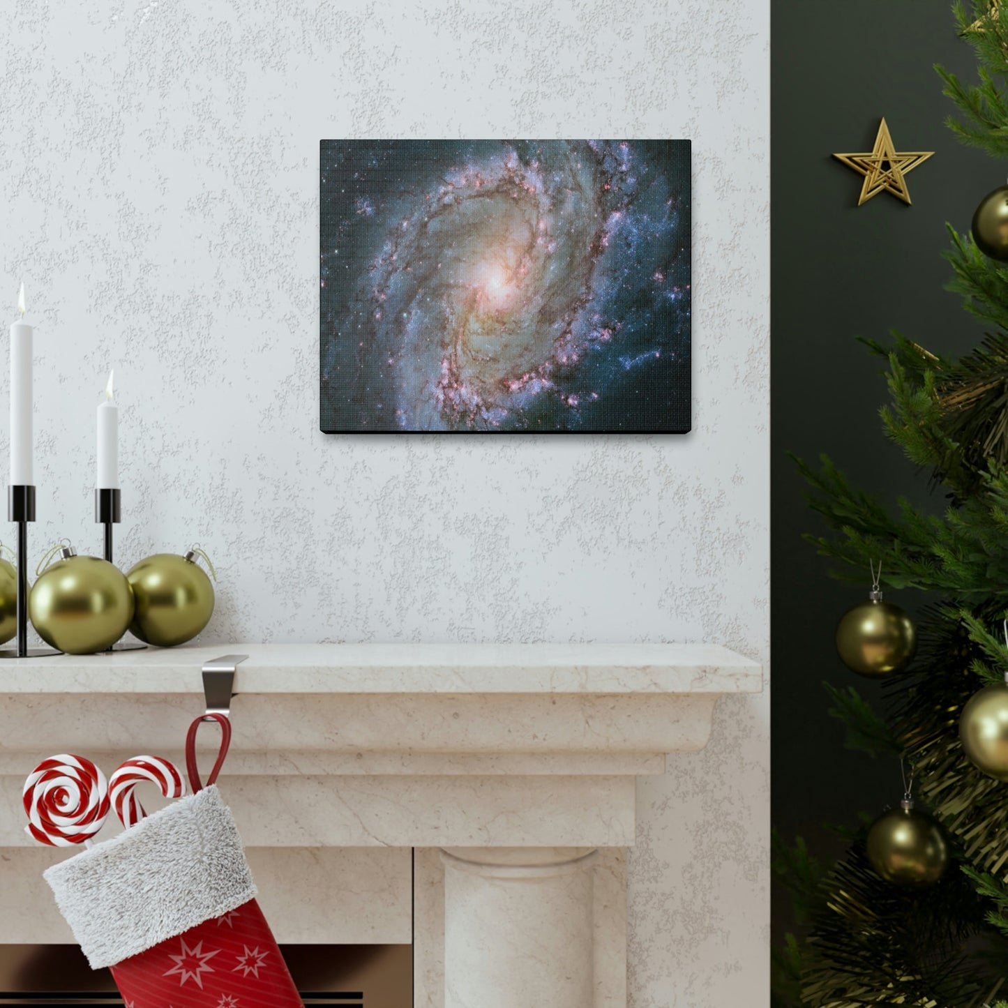 NASA/HUBBLE/ESA - SMALL Canvas Gallery Wraps - The wonderful discoveries from space telescopes - Galaxy with many newborn (blue) stars - Green Forest Home