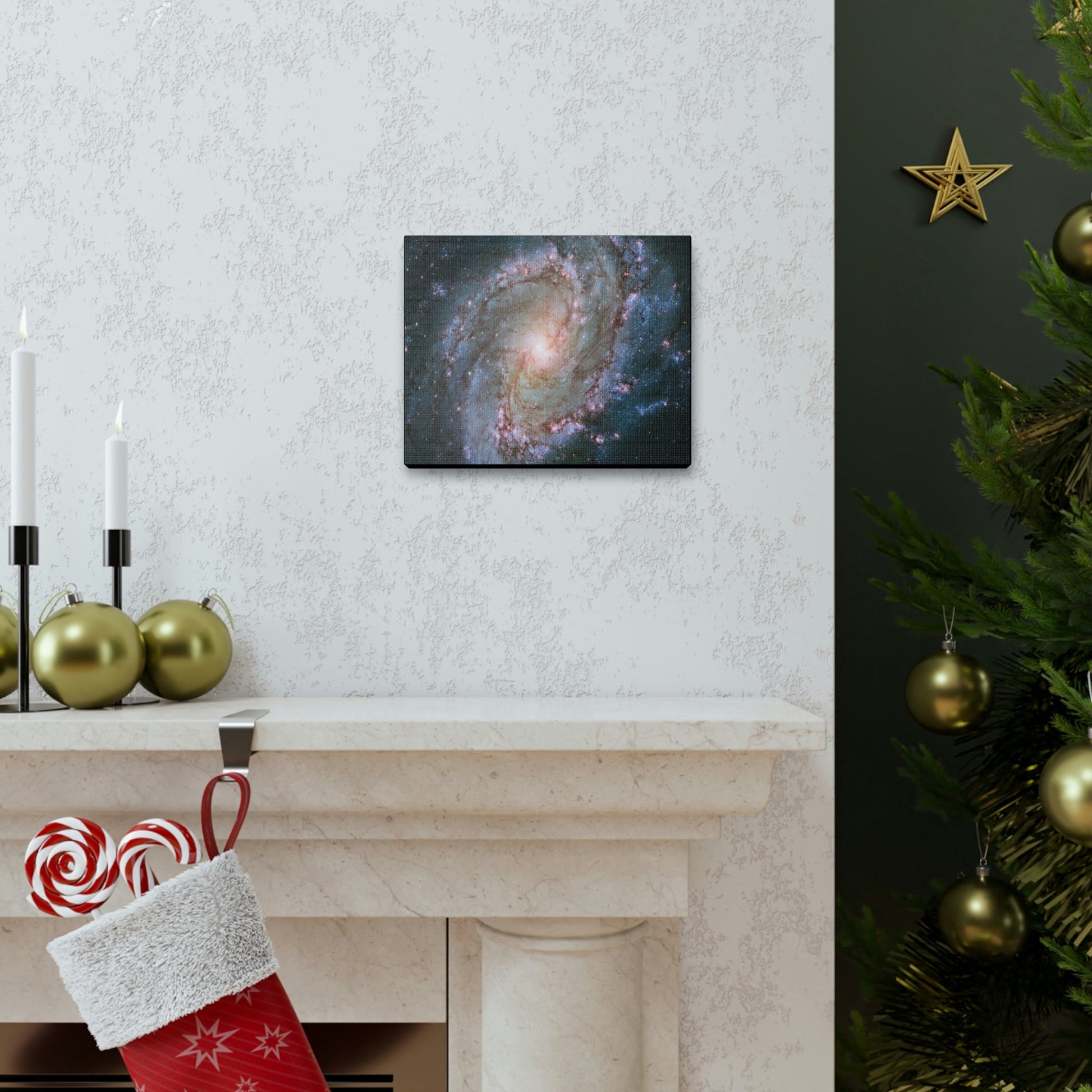 NASA/HUBBLE/ESA - SMALL Canvas Gallery Wraps - The wonderful discoveries from space telescopes - Galaxy with many newborn (blue) stars - Green Forest Home