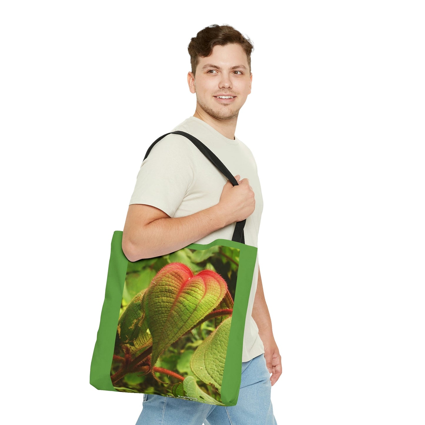 Nature Inspired - AOP Tote Bag - Rare HEART shaped leafs from the Toro Negro rainforest Puerto Rico @ 4K feet altitude - US Made - Green Forest Home