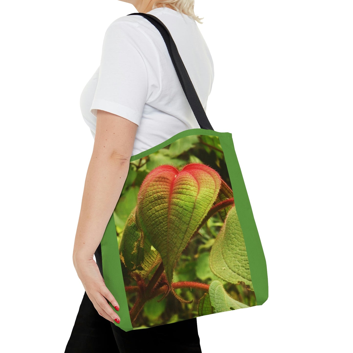 Nature Inspired - AOP Tote Bag - Rare HEART shaped leafs from the Toro Negro rainforest Puerto Rico @ 4K feet altitude - US Made - Green Forest Home