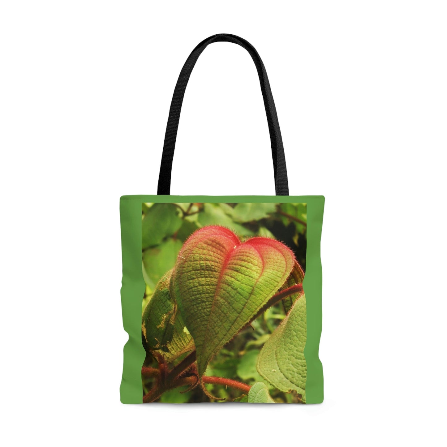 Nature Inspired - AOP Tote Bag - Rare HEART shaped leafs from the Toro Negro rainforest Puerto Rico @ 4K feet altitude - US Made - Green Forest Home