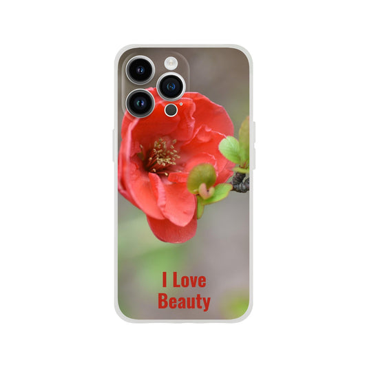 New iPhone Deals - 14x and 13x Apple iPhones - FLEXI case - Japan flower blossoms - ' I Love Beauty' message - Green Forest Home