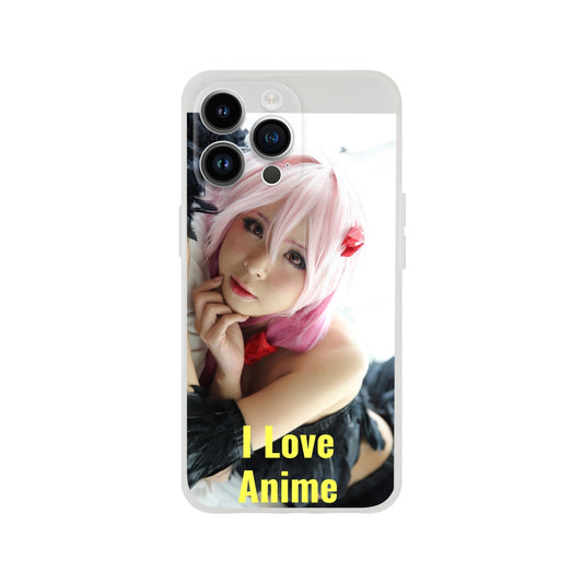 New iPhone Deals - 14x and 13x Apple iPhones - FLEXI case - Japanese Girl in Anime Costume 'I love Anime' message - Green Forest Home