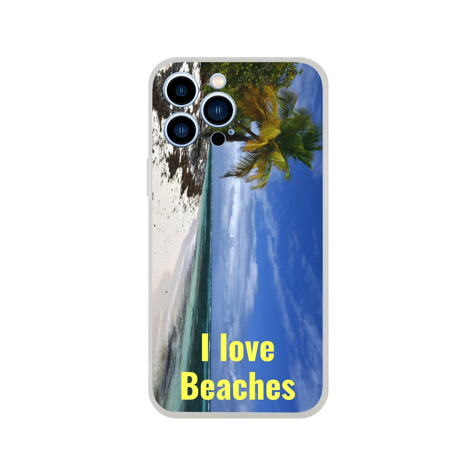 New iPhone Deals - 14x and 13x Apple iPhones - FLEXI case - Mona Island PR beach - 'I Love Beaches' Message - Green Forest Home