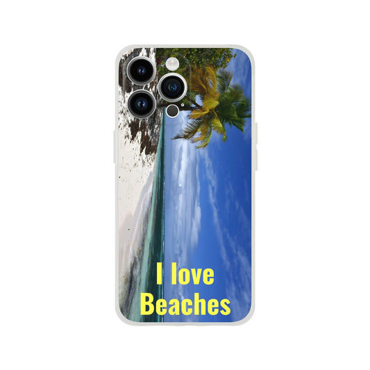 New iPhone Deals - 14x and 13x Apple iPhones - FLEXI case - Mona Island PR beach - 'I Love Beaches' Message - Green Forest Home