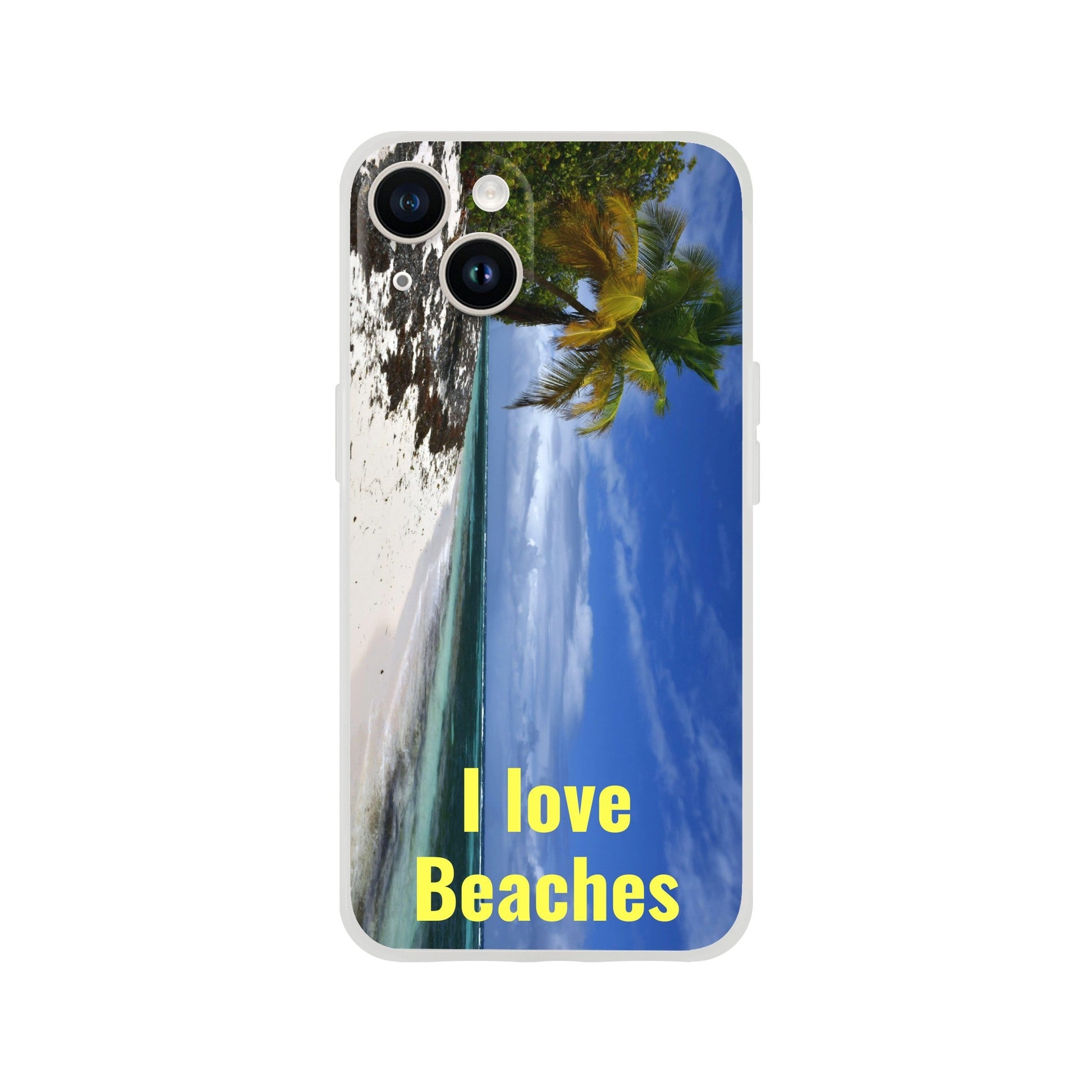 New iPhone Deals - 14x and 13x Apple iPhones - FLEXI case - Mona Island PR beach - 'I Love Beaches' Message - Green Forest Home