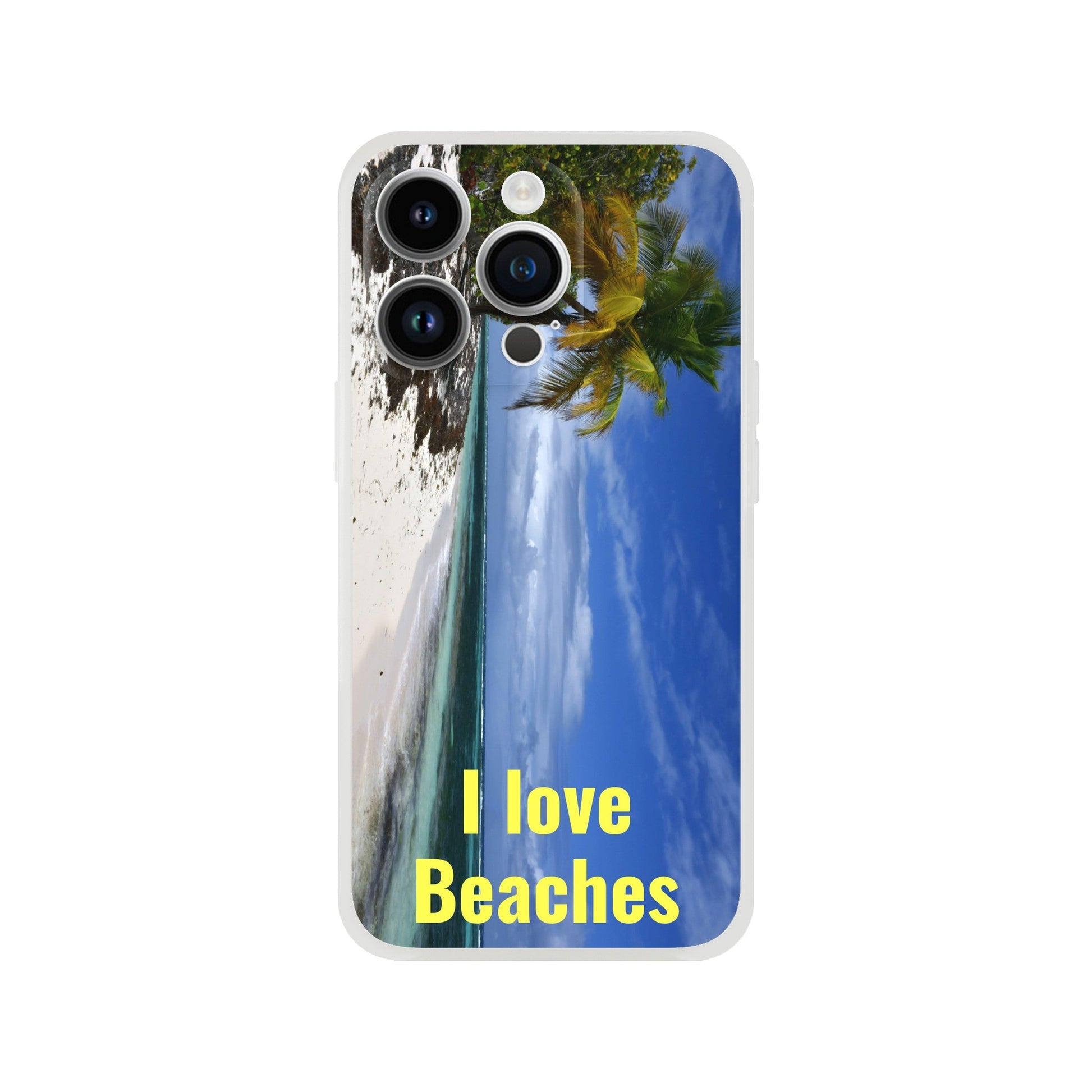 New iPhone Deals - 14x and 13x Apple iPhones - FLEXI case - Mona Island PR beach - 'I Love Beaches' Message - Green Forest Home