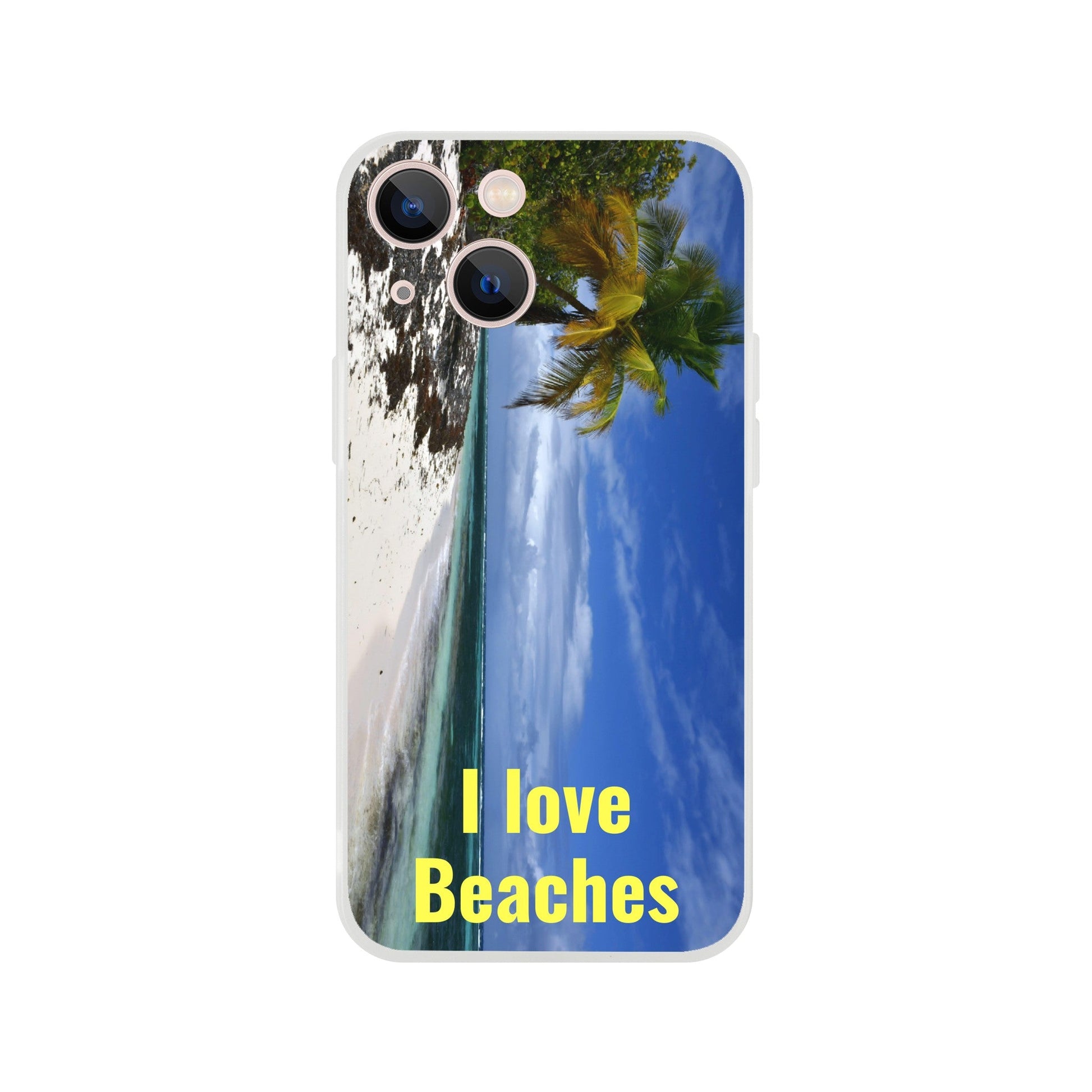 New iPhone Deals - 14x and 13x Apple iPhones - FLEXI case - Mona Island PR beach - 'I Love Beaches' Message - Green Forest Home