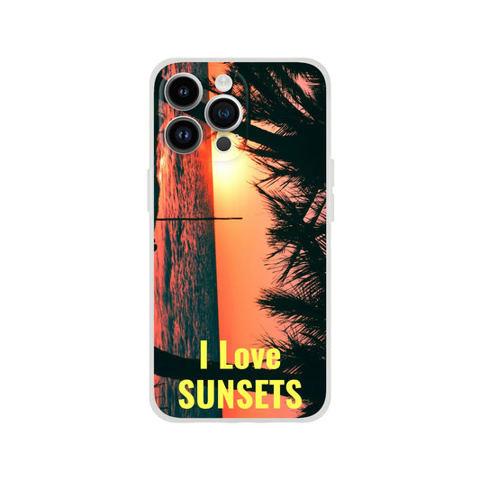 New iPhone Deals - 14x and 13x Apple iPhones - FLEXI case -Mona Island PR beach - 'I Love Sunsets' Message - Green Forest Home